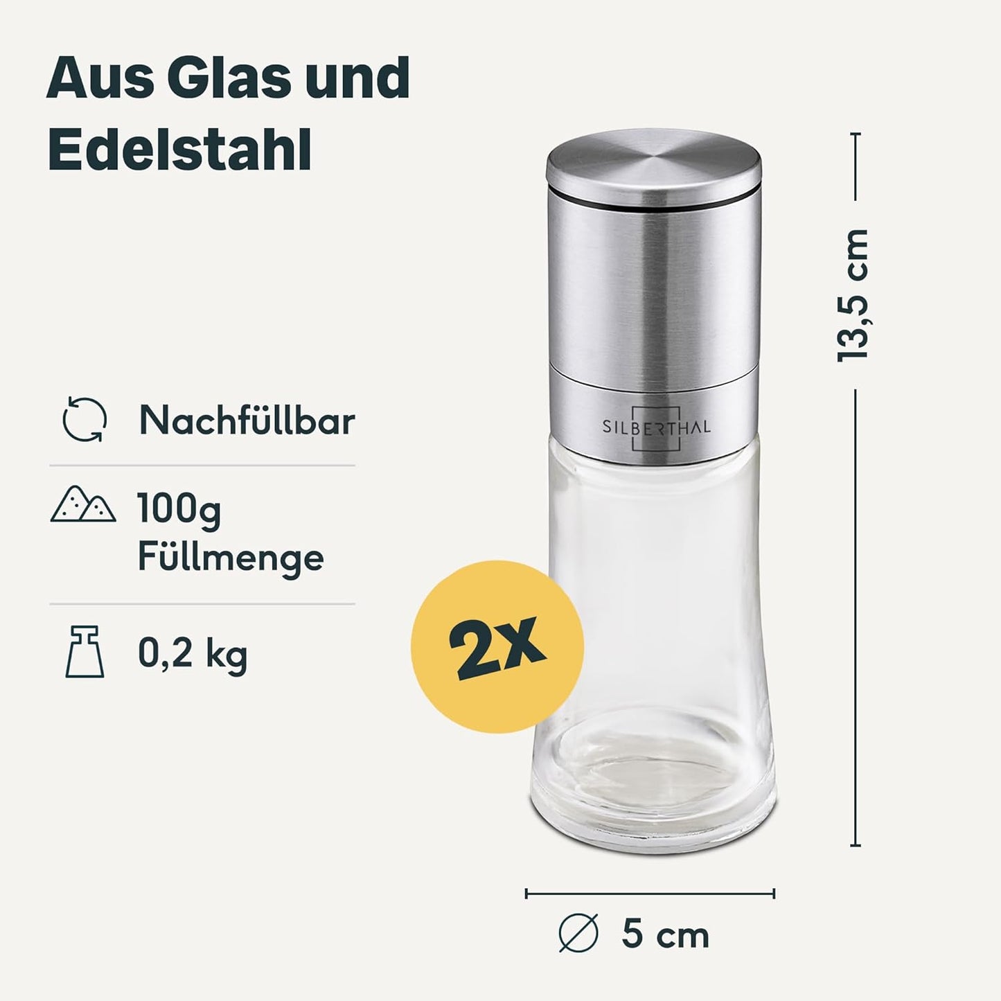 Gewürzmühlen-Set mit einstellbarem Mahlgrad, Gewürzmühlen Set