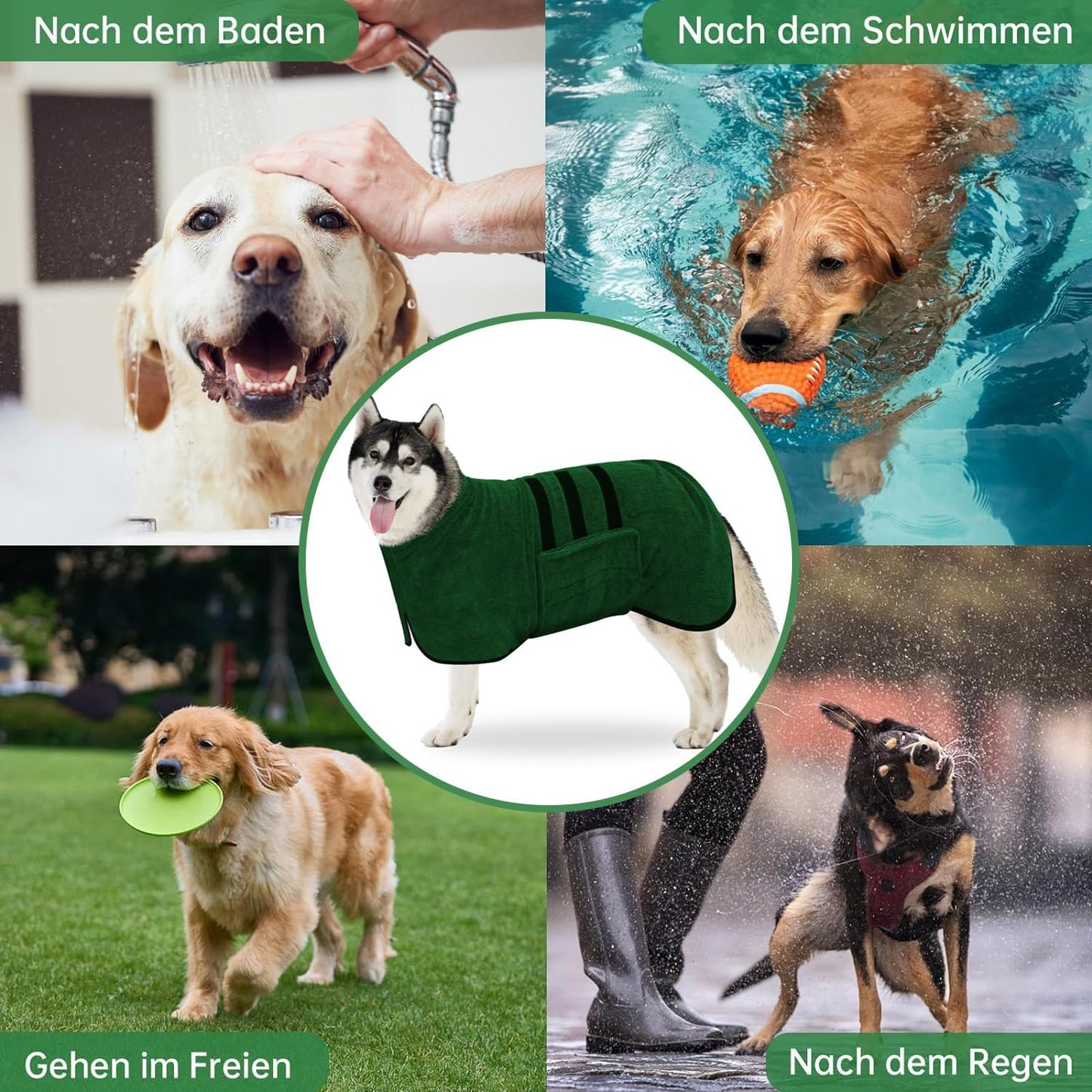 Hundebademantel aus Mikrofaser, schnell trocknend, XXL Grün