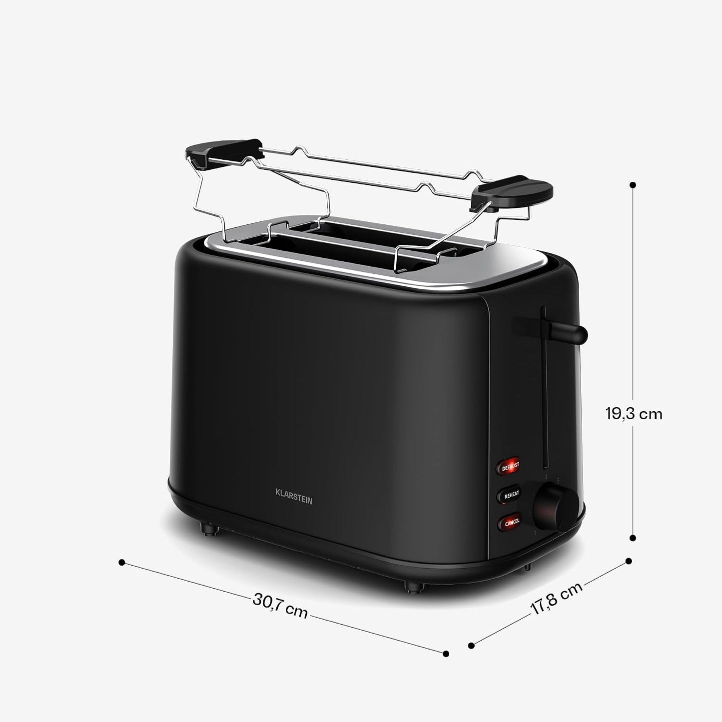 Velaire Toaster für 2 Scheiben mit Brötchenhalter, Schwarz Toaster