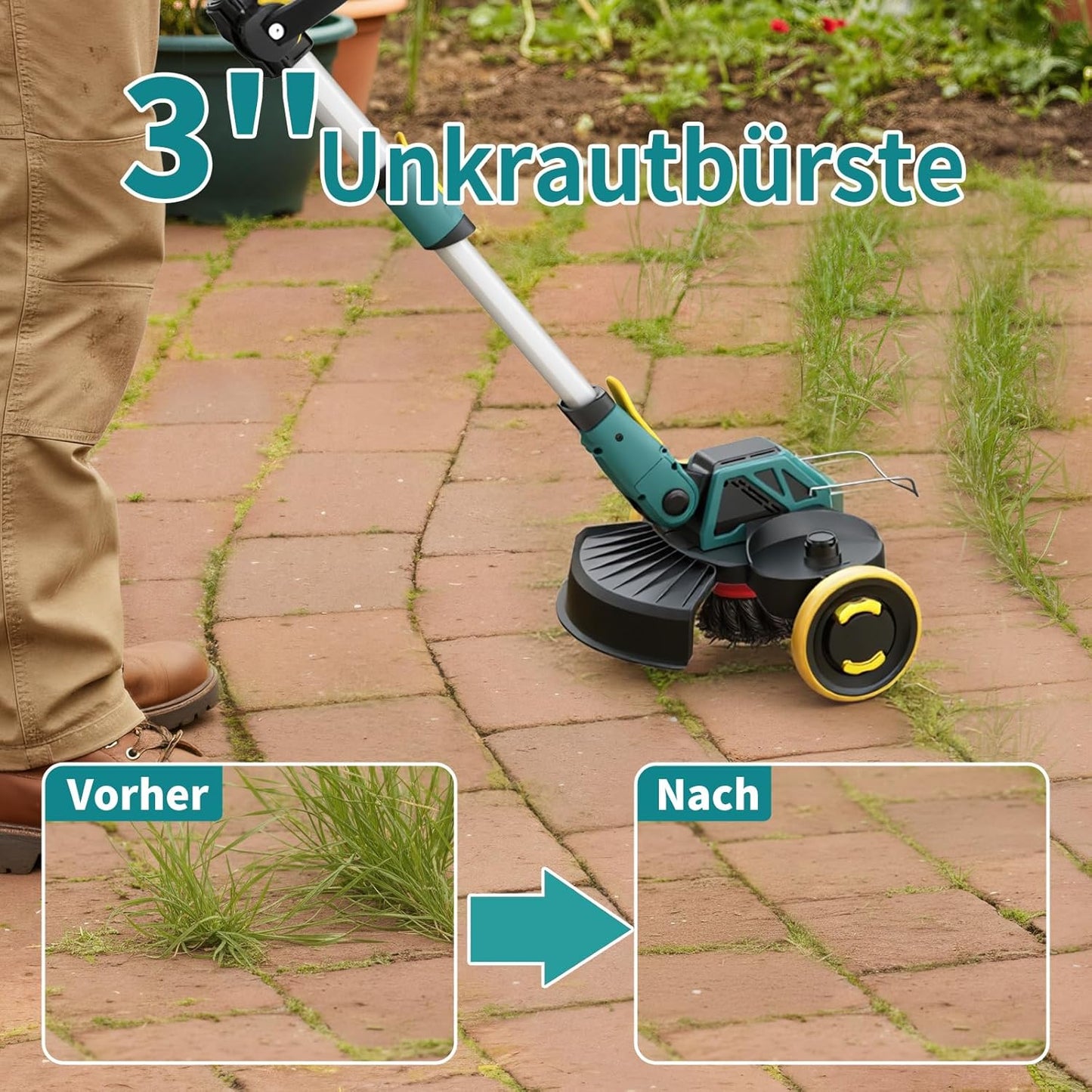 Akku-Rasentrimmer 5 in 1 mit Unkrautbürste 21V, Schwarz