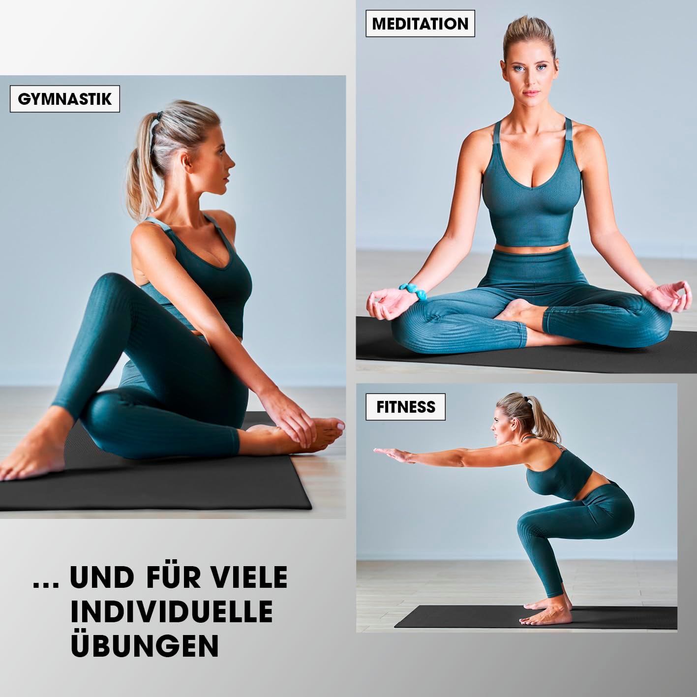 Gelenkschonende Fitnessmatte XXL (190x100cm), 190 x 100 x 1 cm schwarz