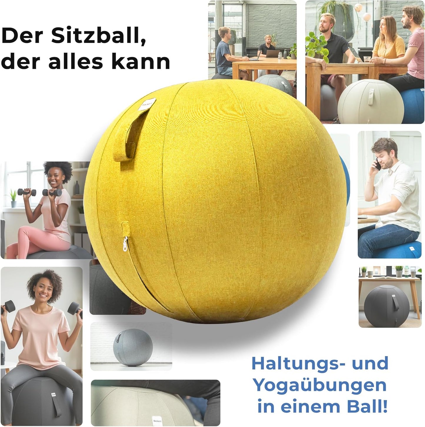 Ergonomischer Sitzball fürs Büro (65 cm), 65 cm Gelb