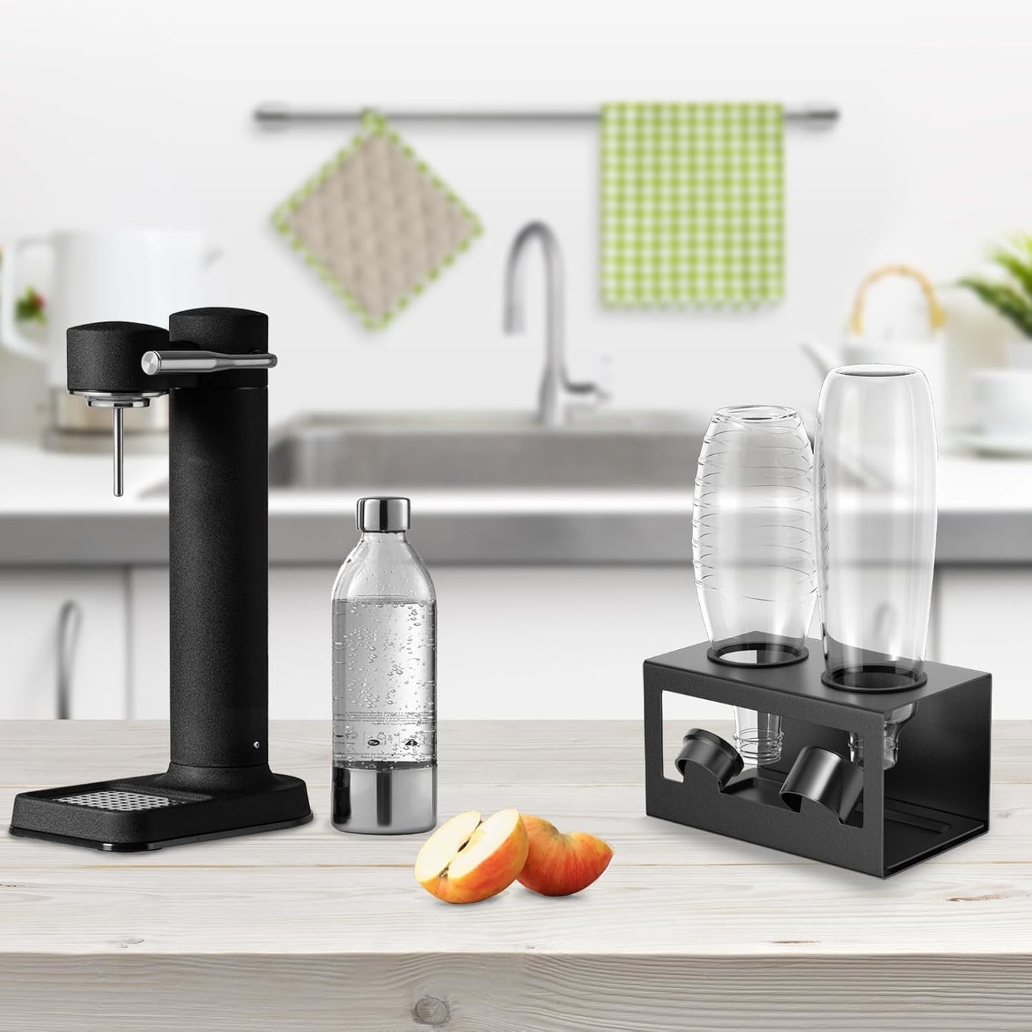 2-Loch Flaschenhalter Abtropfgestell für SodaStream & Emil, Schwarz 2-Loch