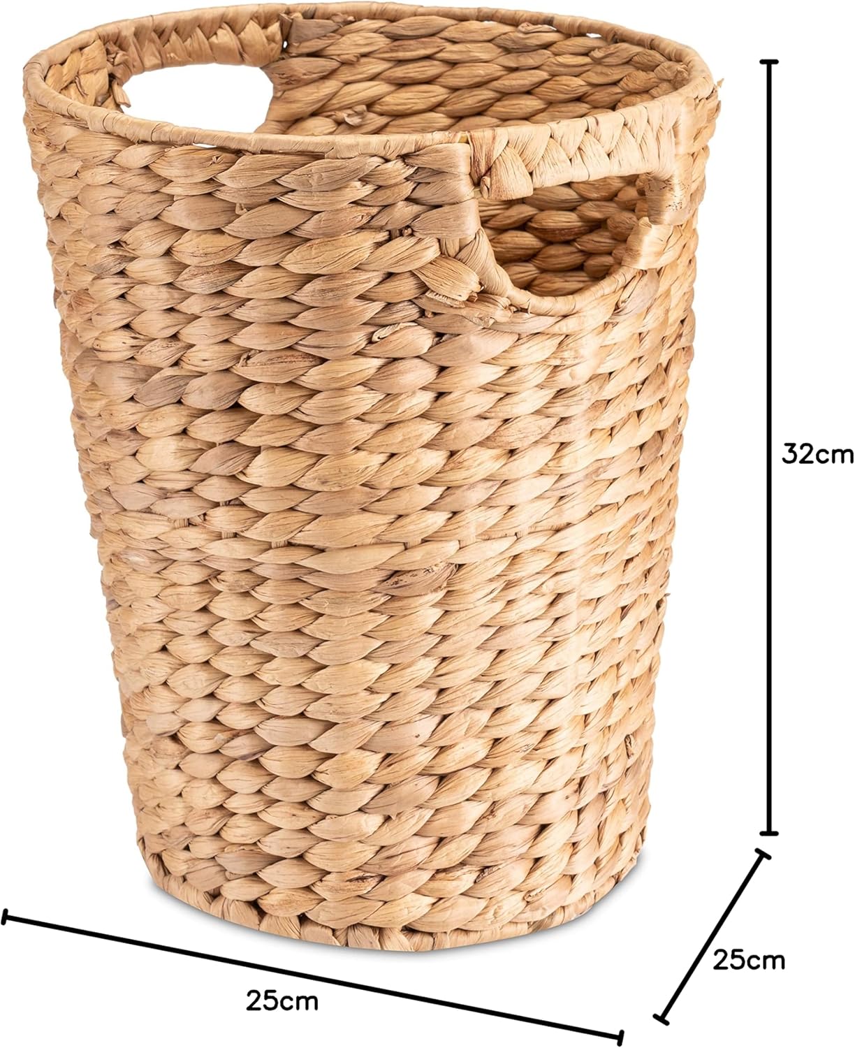 Geflochtener Papierkorb aus Wasserhyazinthe mit Henkel, 25cmx32cm Natur