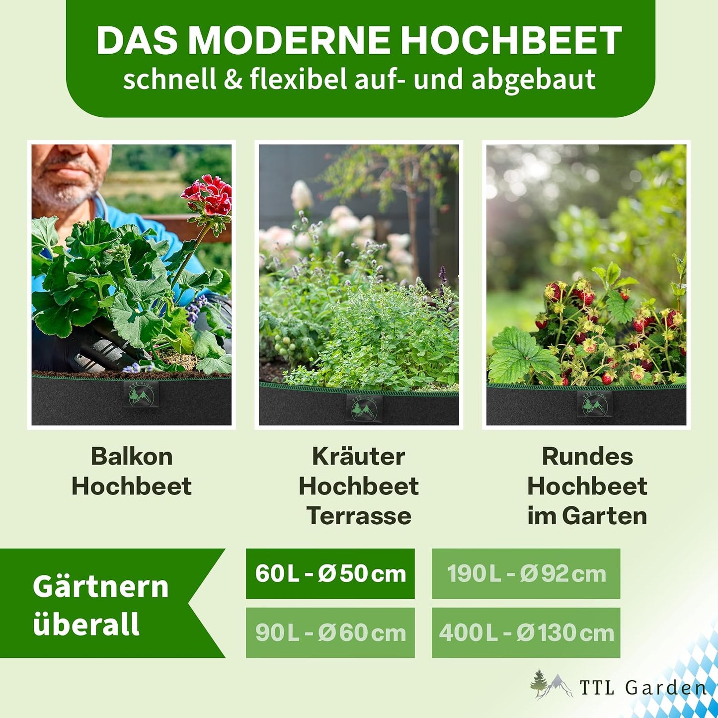 4er-Set Pflanzsack für Garten & Balkon, 60 Liter Hochbeet 4
