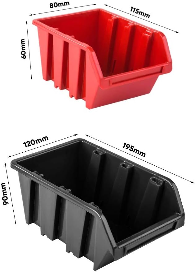 Stapelboxen mit Werkzeughalterungen, Rot/Schwarz