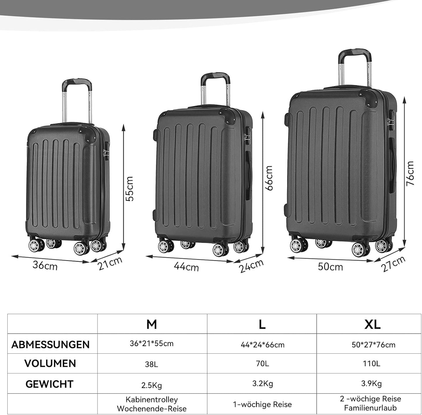 Hartschalen-Trolley mit Zahlenschloss (55 cm), Schwarz Small-55cm