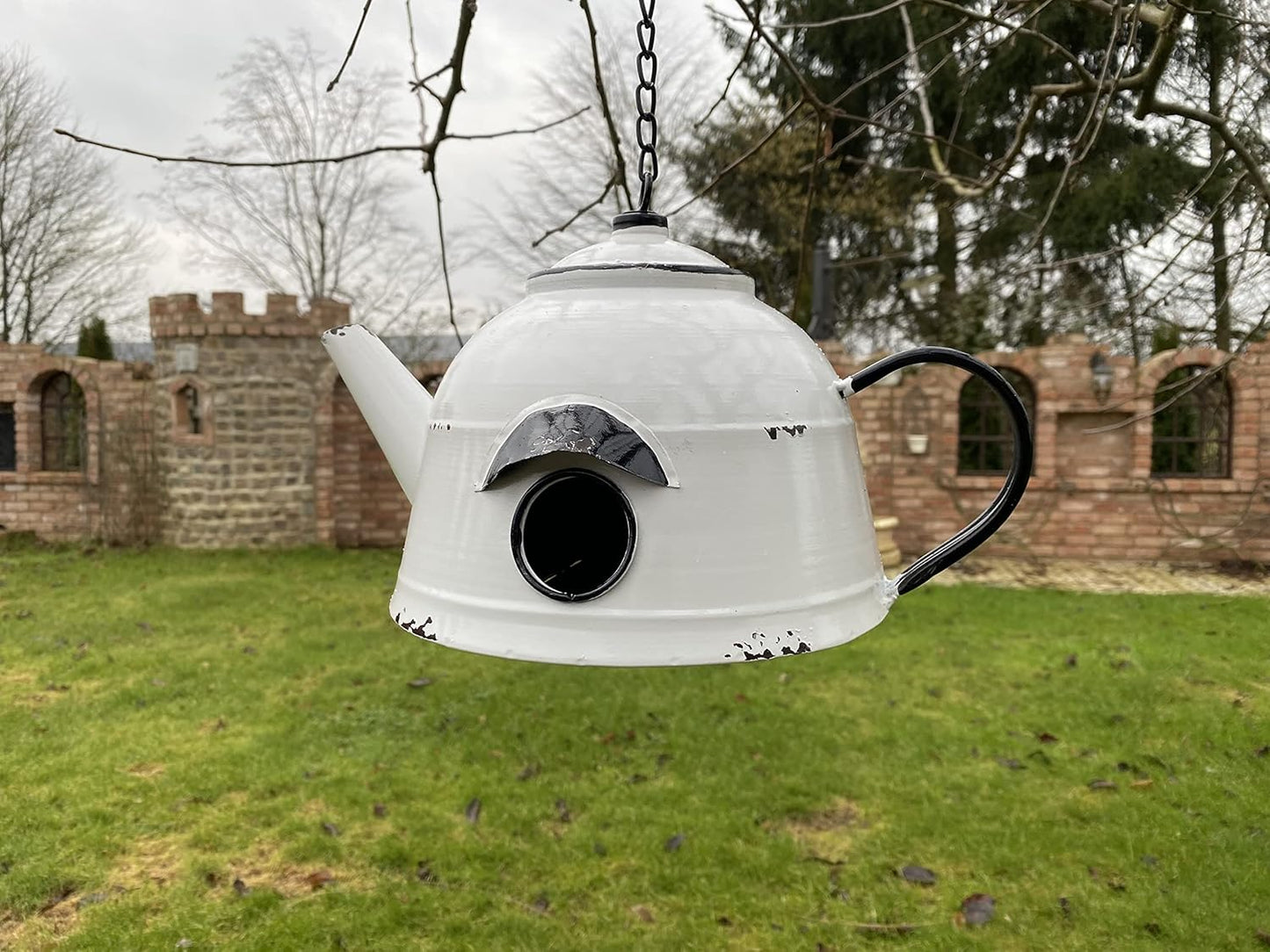 Vogelhaus Nistkasten Teekessel Metall zum Aufhängen