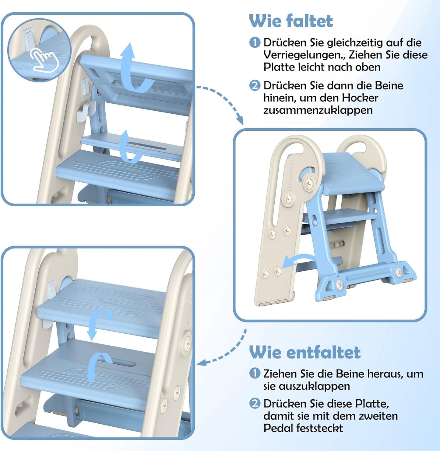 Höhenverstellbarer Tritthocker für Kinder, Blau