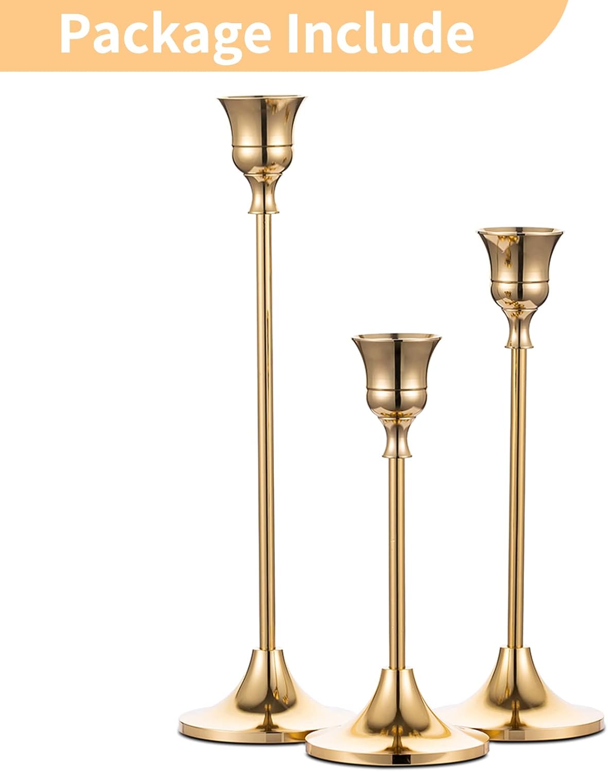 3-teiliges Kerzenhalter-Set, 3 Teile / Satz Gold