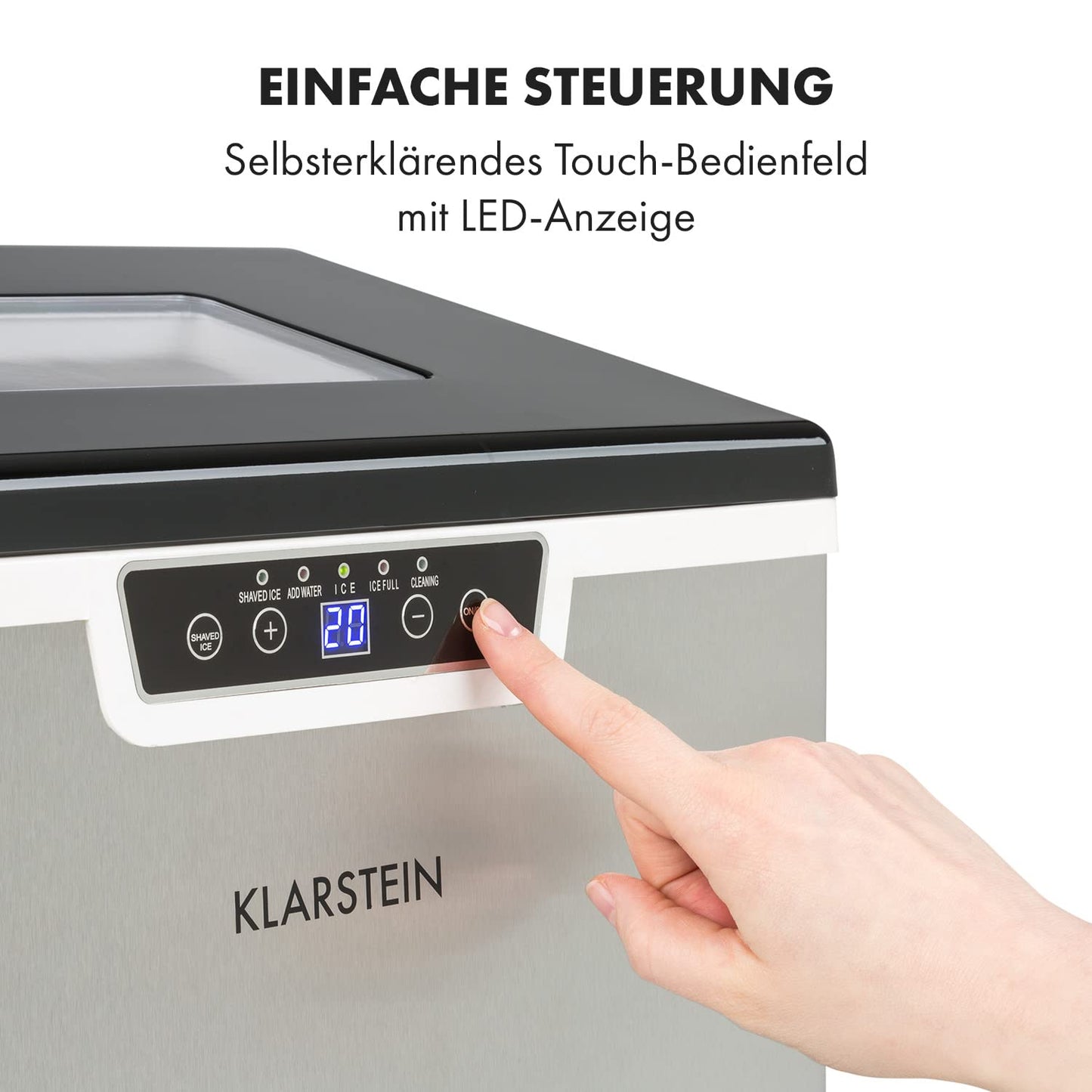 Eiswürfelmaschine, 20 kg Würfel Crushed Eis / Grau / Schwarz