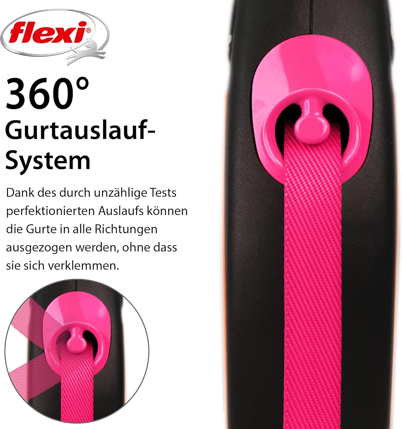 Roll-Leine New Neon Gurt, Black/Neon Pink m