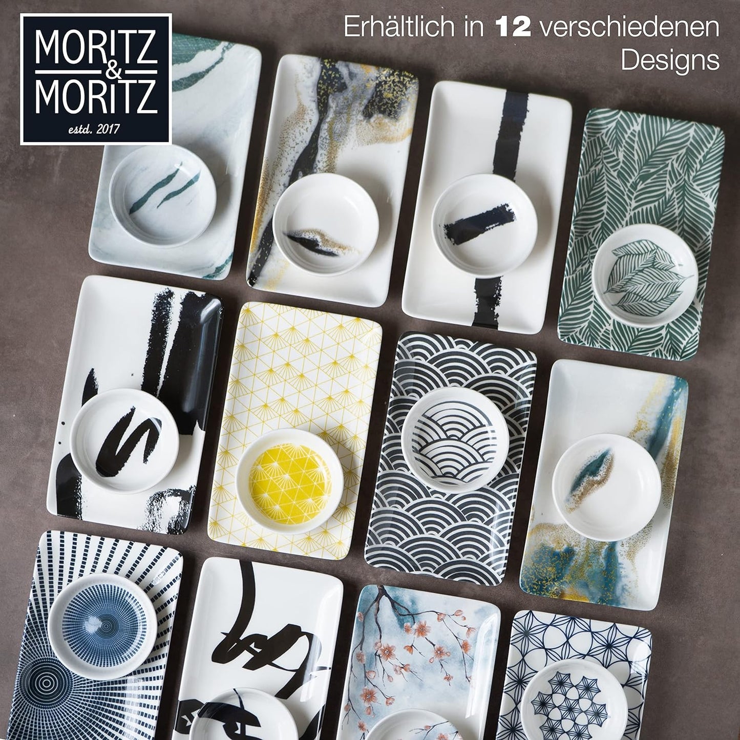 Sushi Geschirr Set, Pinselstrich Schwarz