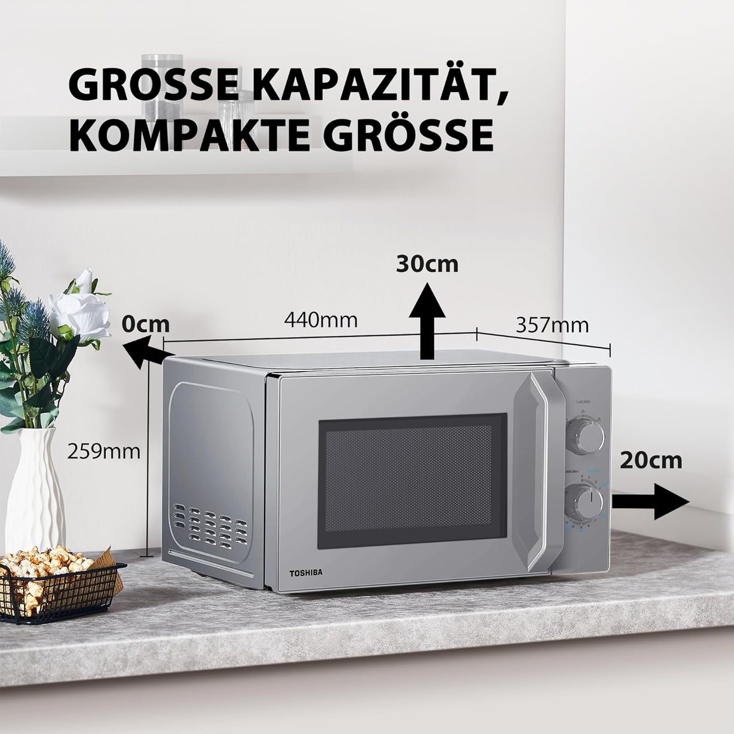 Solo-Mikrowelle mit Auftaufunktion, 20L, 800W, Silber,20L