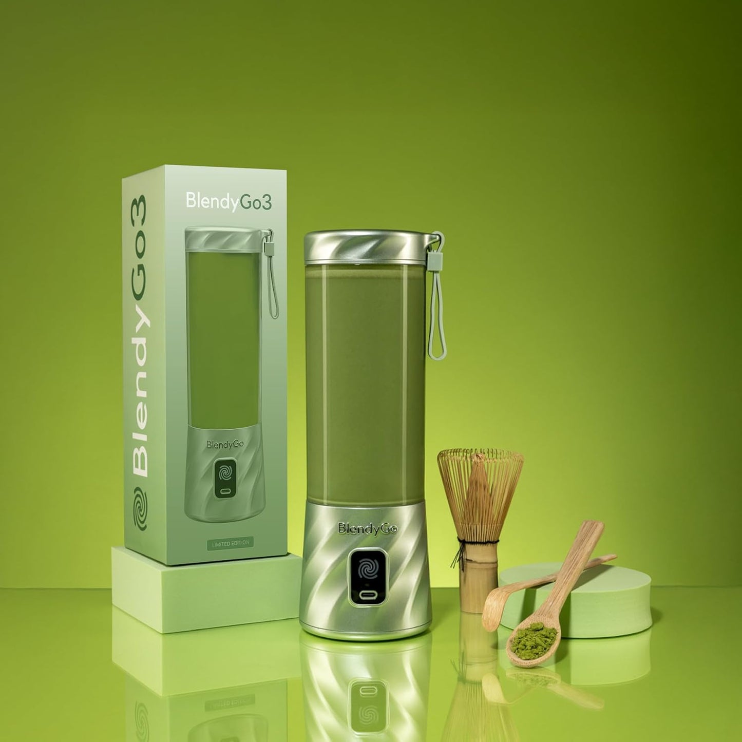 BlendyGo 3 Mini Standmixer, 8 cm x 8 cm x 25 cm Matcha Metallic