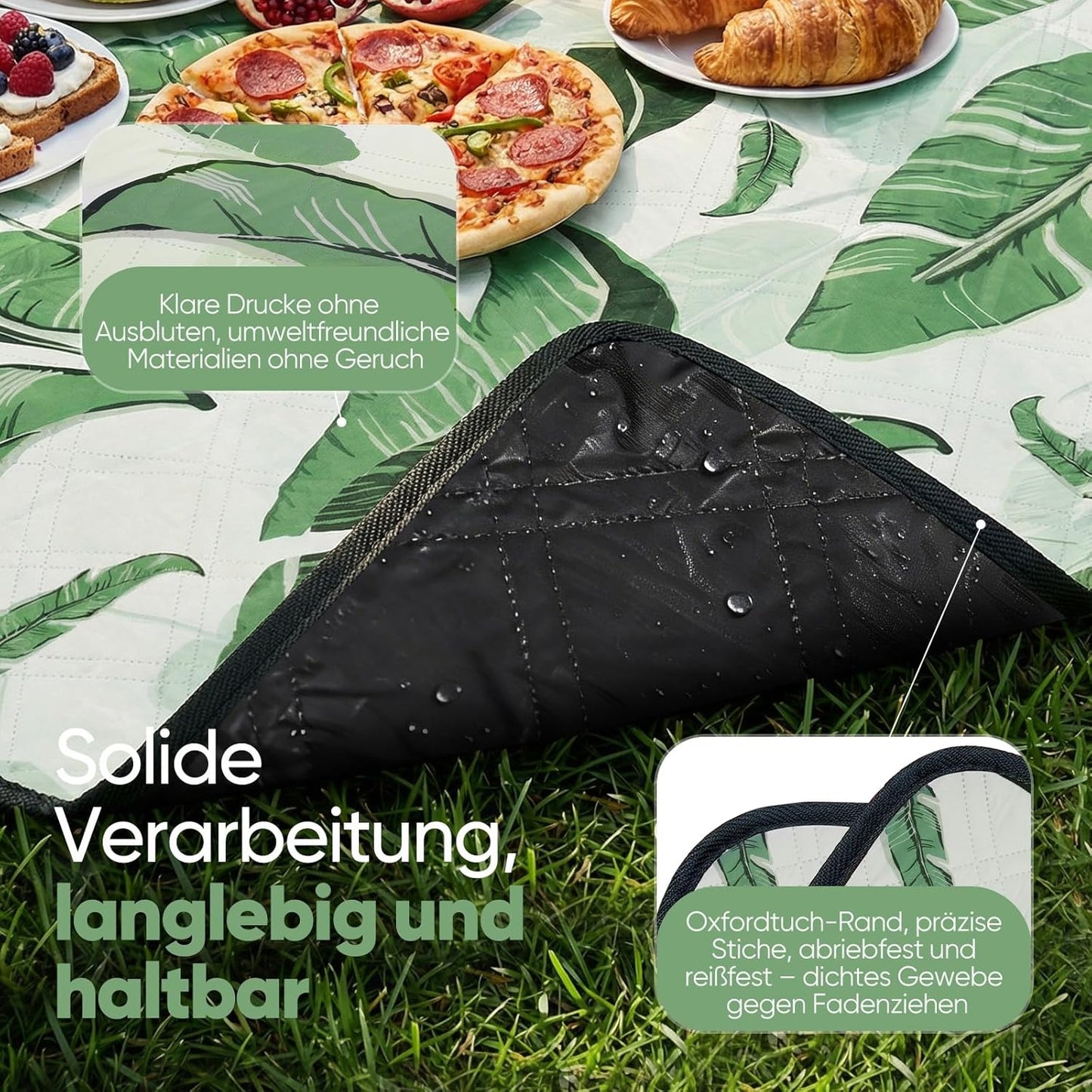 Wasserdichte Picknickdecke, 150x200 cm, 150x200 cm Grün - Tropische Blätter