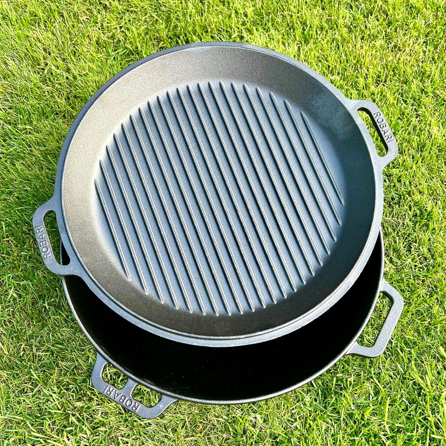 Gusseisen Kasan 12 L mit Grilldeckel + Schaumlöffel