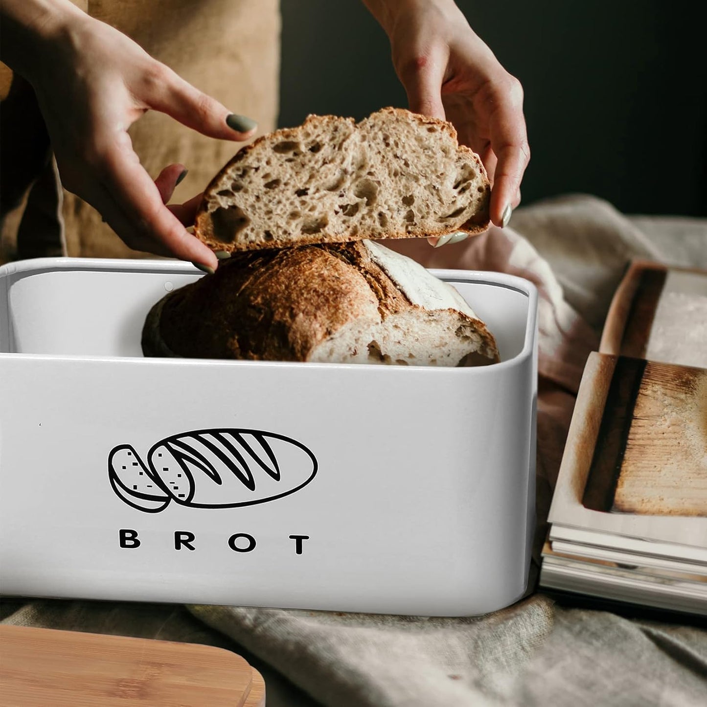 Brotkasten mit Deckel, Weiss-30cm