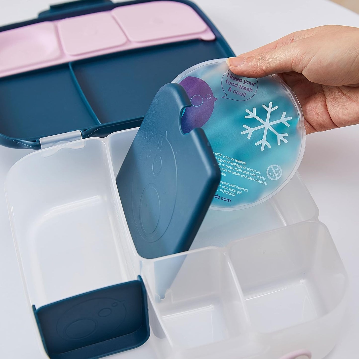 Jumbo Bento Brotdose mit 4 Fächern und Kühlakku, 2 L, Indigo-rose
