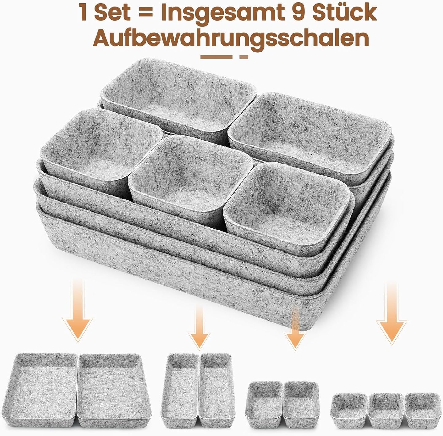 Schubladen Organizer Filz-Set (9 Stück), 9 Stück-Grau Grau