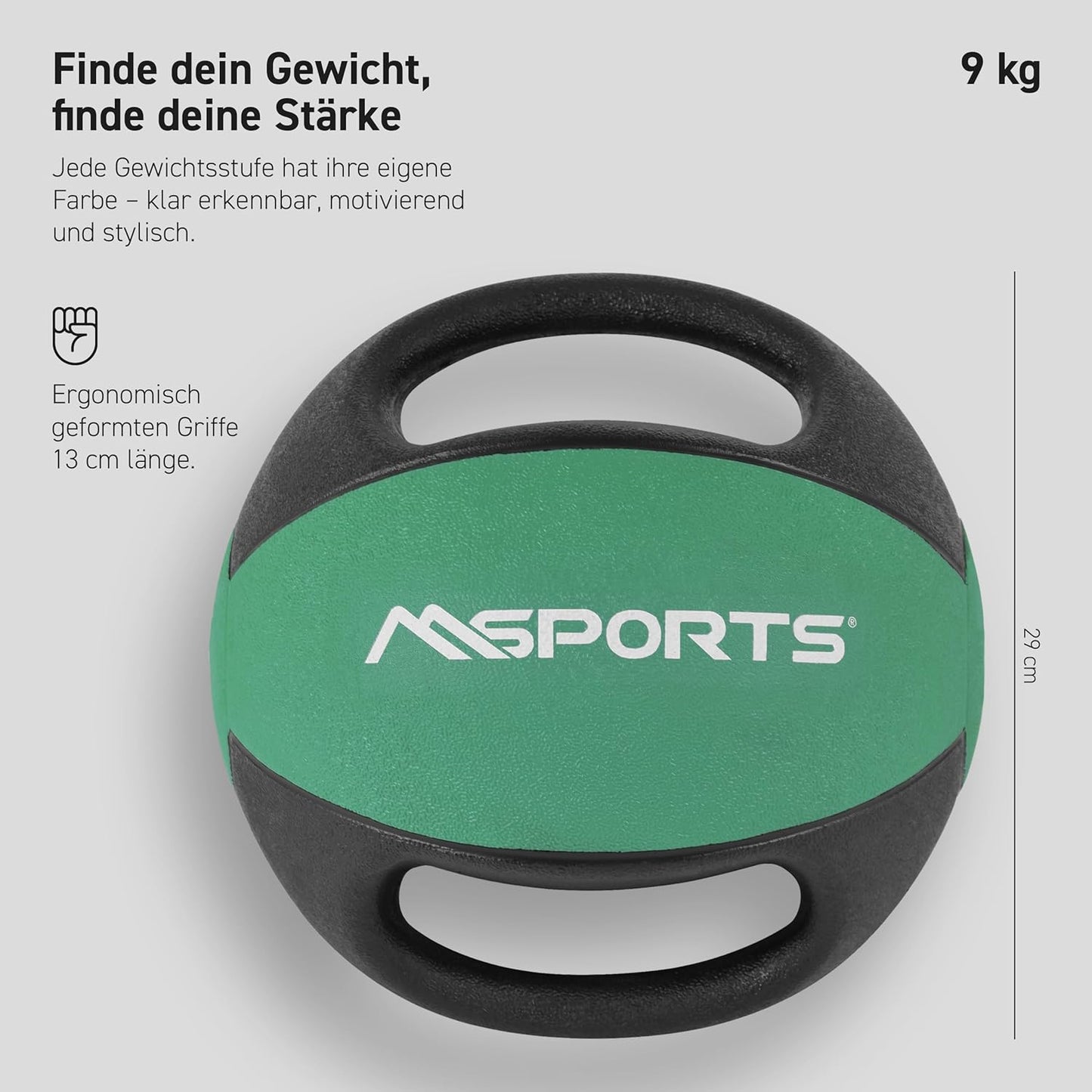 Medizinball mit Griffen, 9 kg - Smaragdgrün