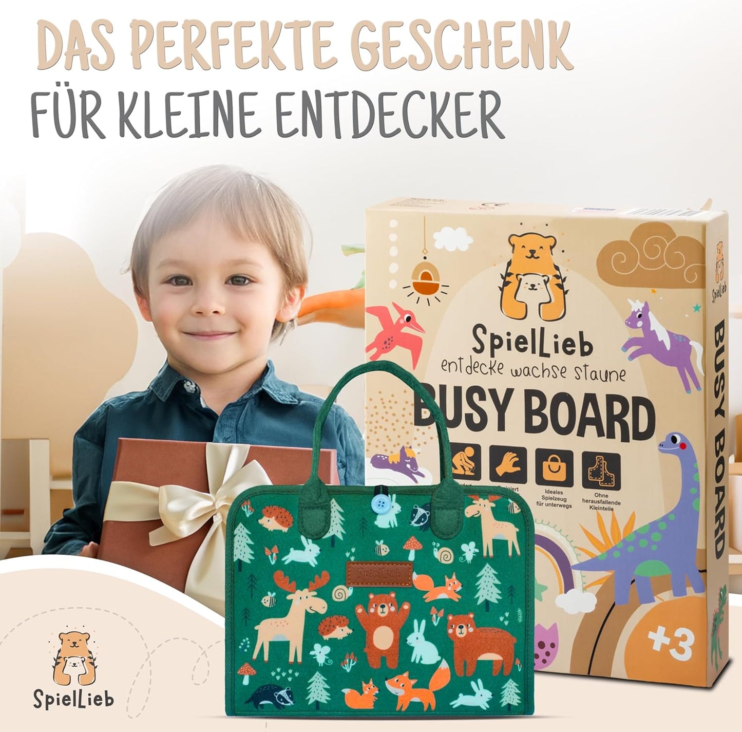 Montessori Busy Board ab 3 Jahren - Activity Spielzeug, grün