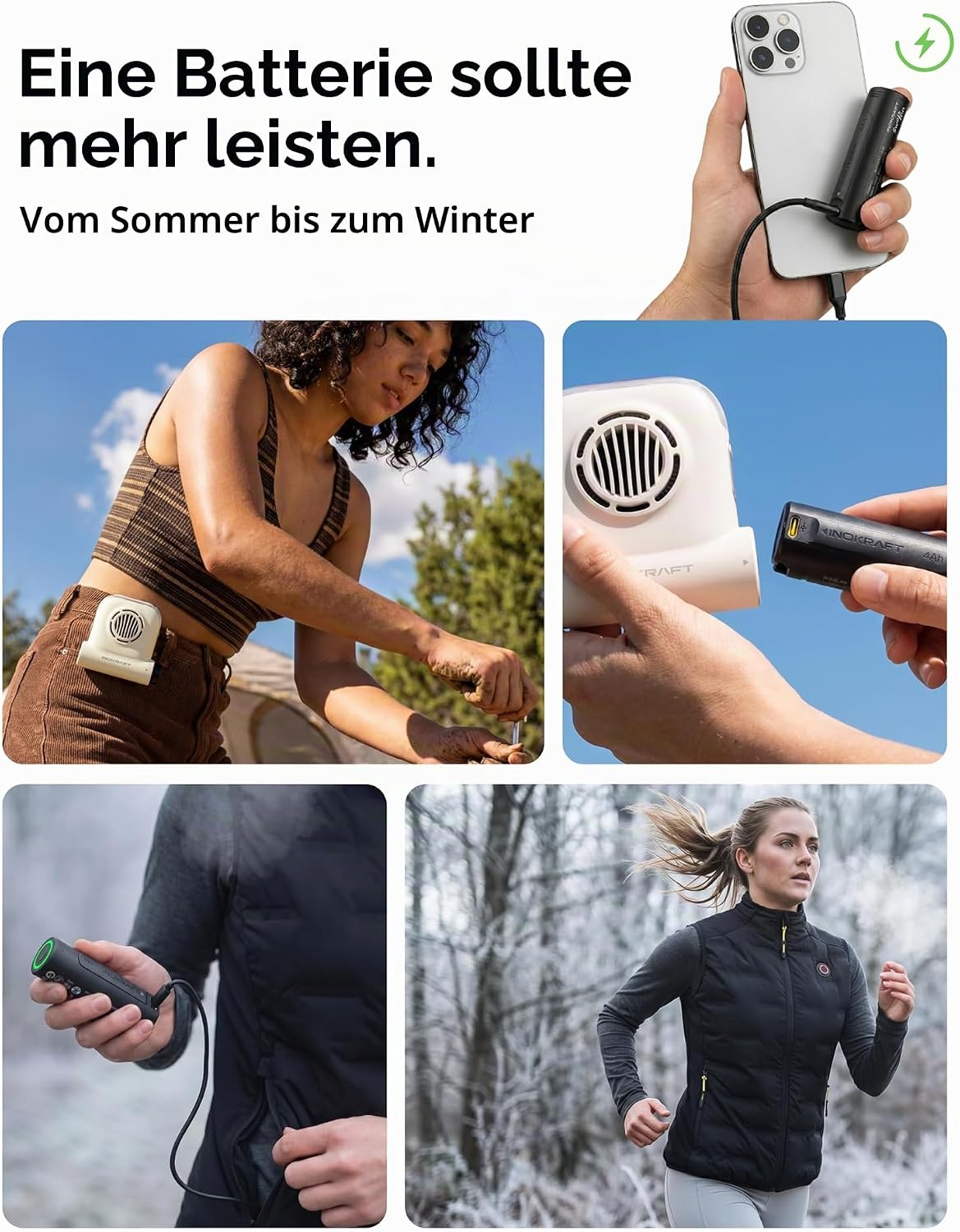 Tragbarer USB-Clip-Ventilator, Grün - 1 Akku