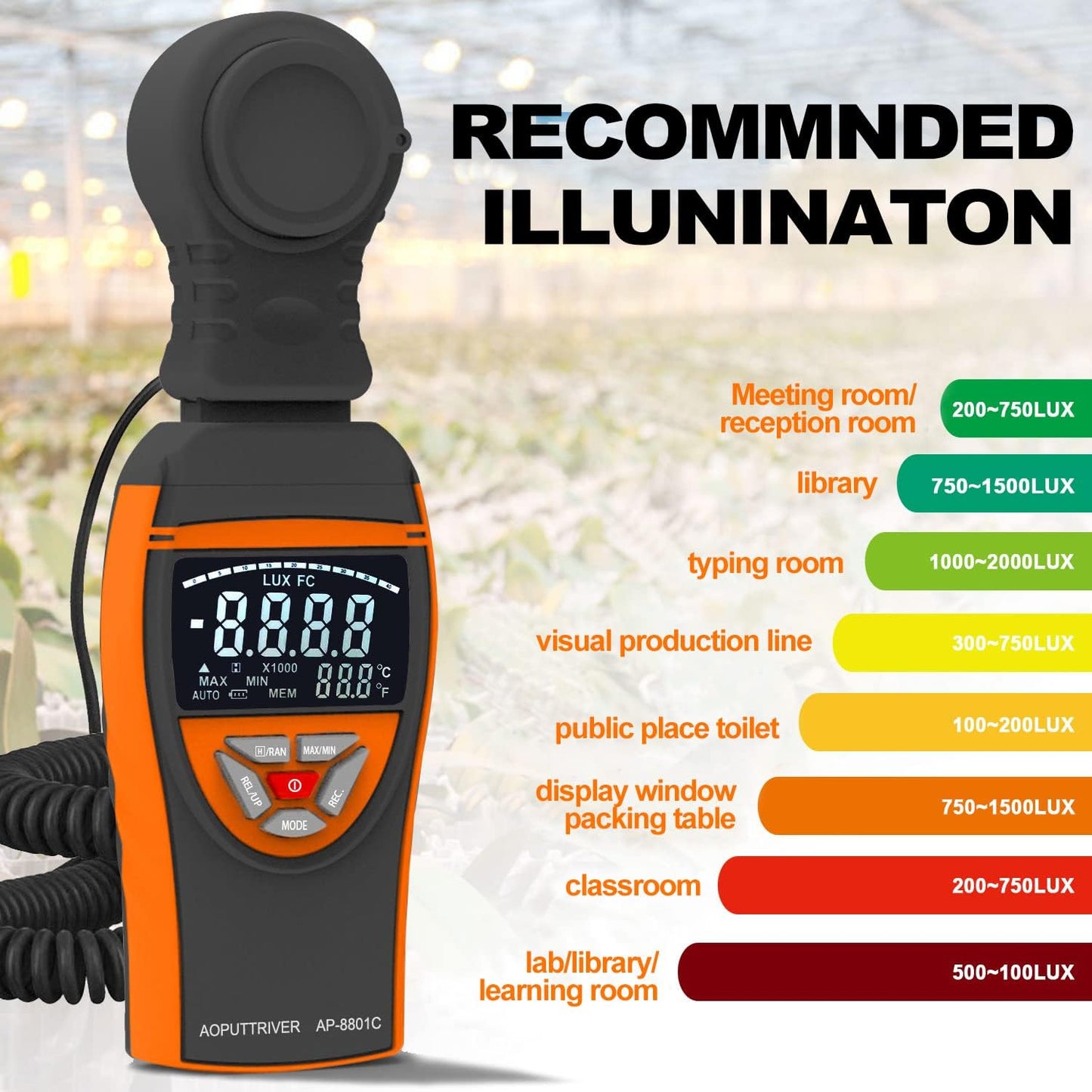 Digital Lux Meter AP-8801C mit Ausziehbarem Sensor, AP-8801C