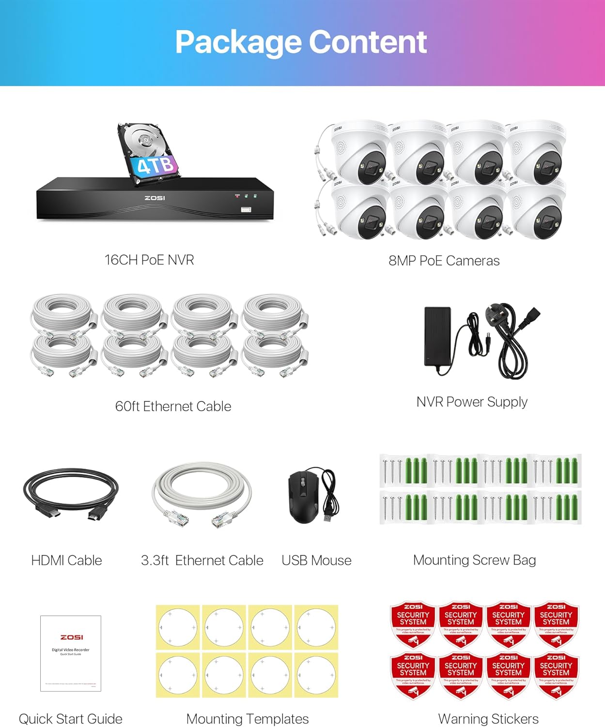 4K PoE Überwachungskamera-Set mit Personenerkennung, 8 Kameras C225, 8 Kameras C225