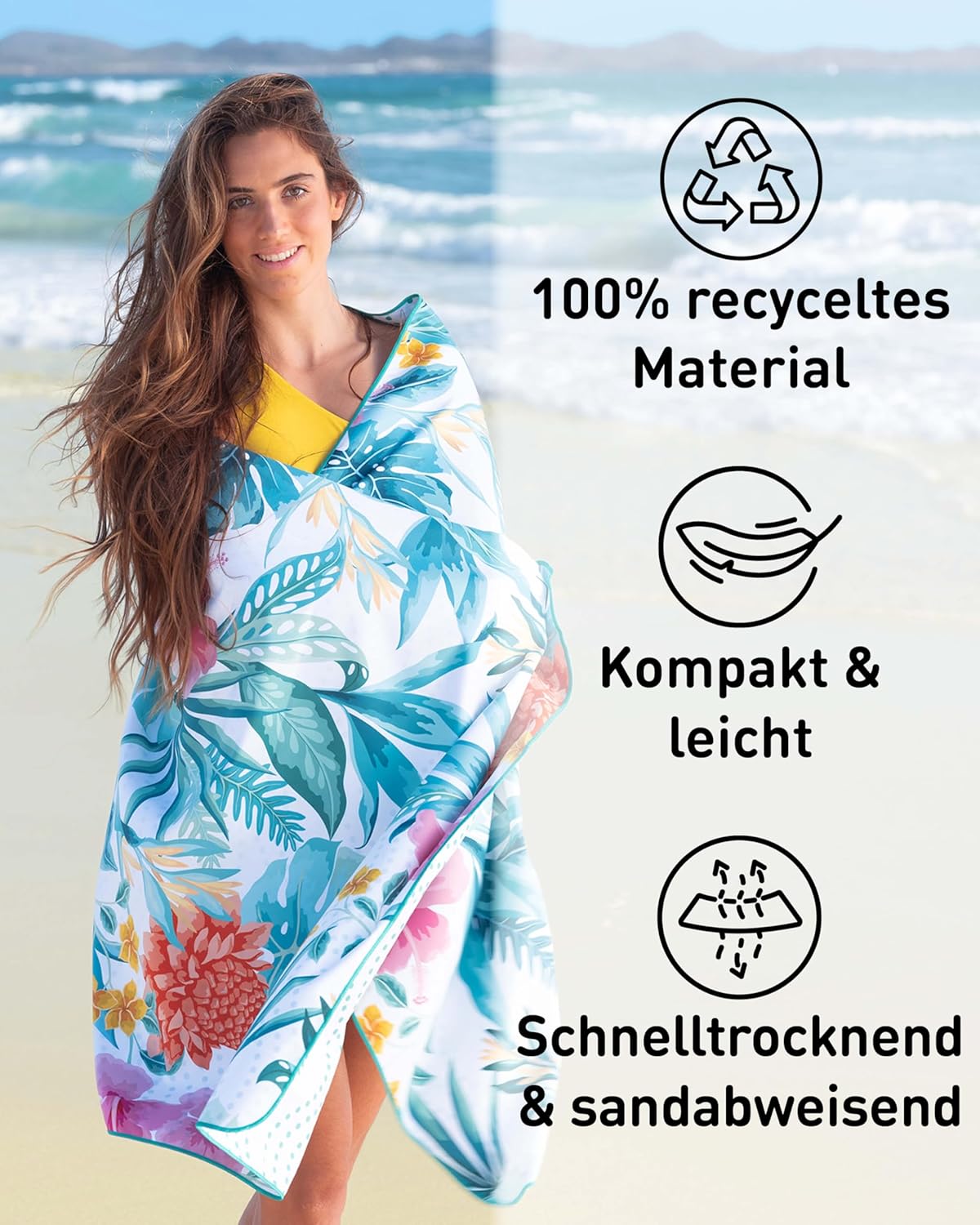 Schnelltrocknendes Strandhandtuch, 160cm x 90cm 35 Tropic Flowers