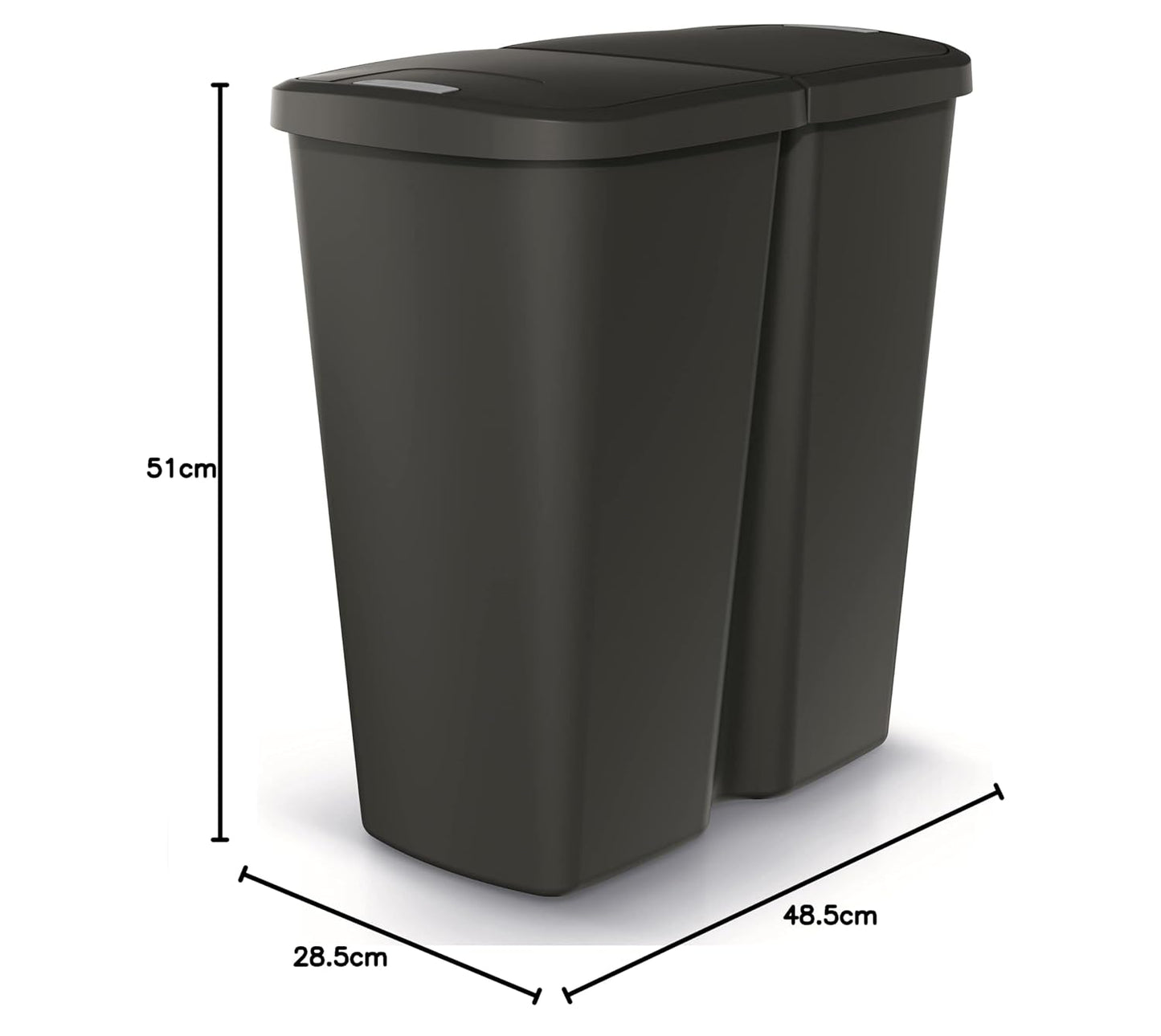 Mülleimer mit 2 Fächern (2x 25L) für Mülltrennung, Schwar-Schwarz