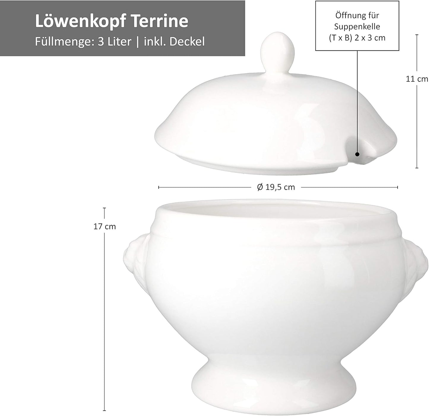 Löwenkopf-Suppenterrine mit Deckel