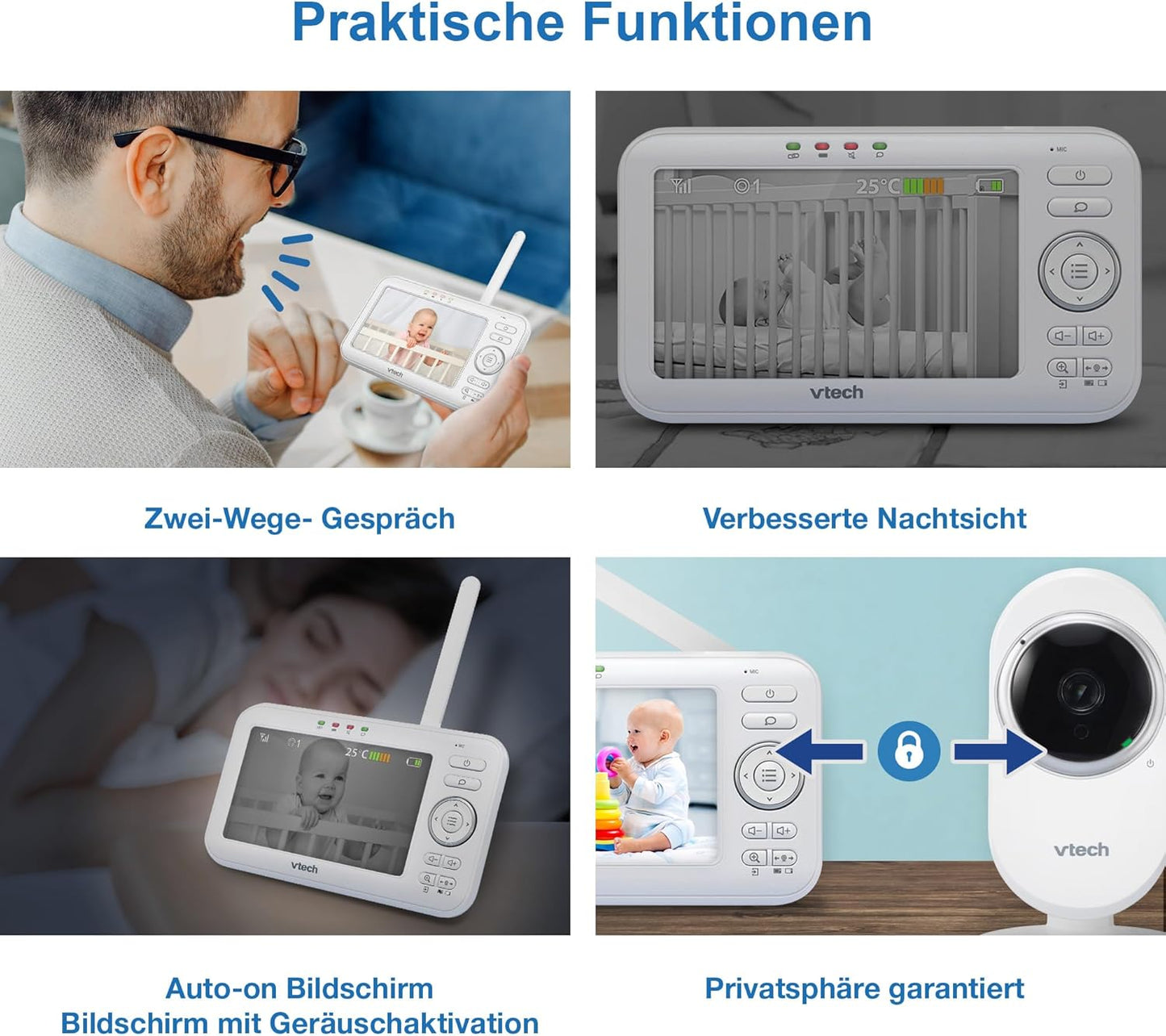VM5252 Babyphone mit Kamera, Neig&schwenkbare Kamera 5" LCD