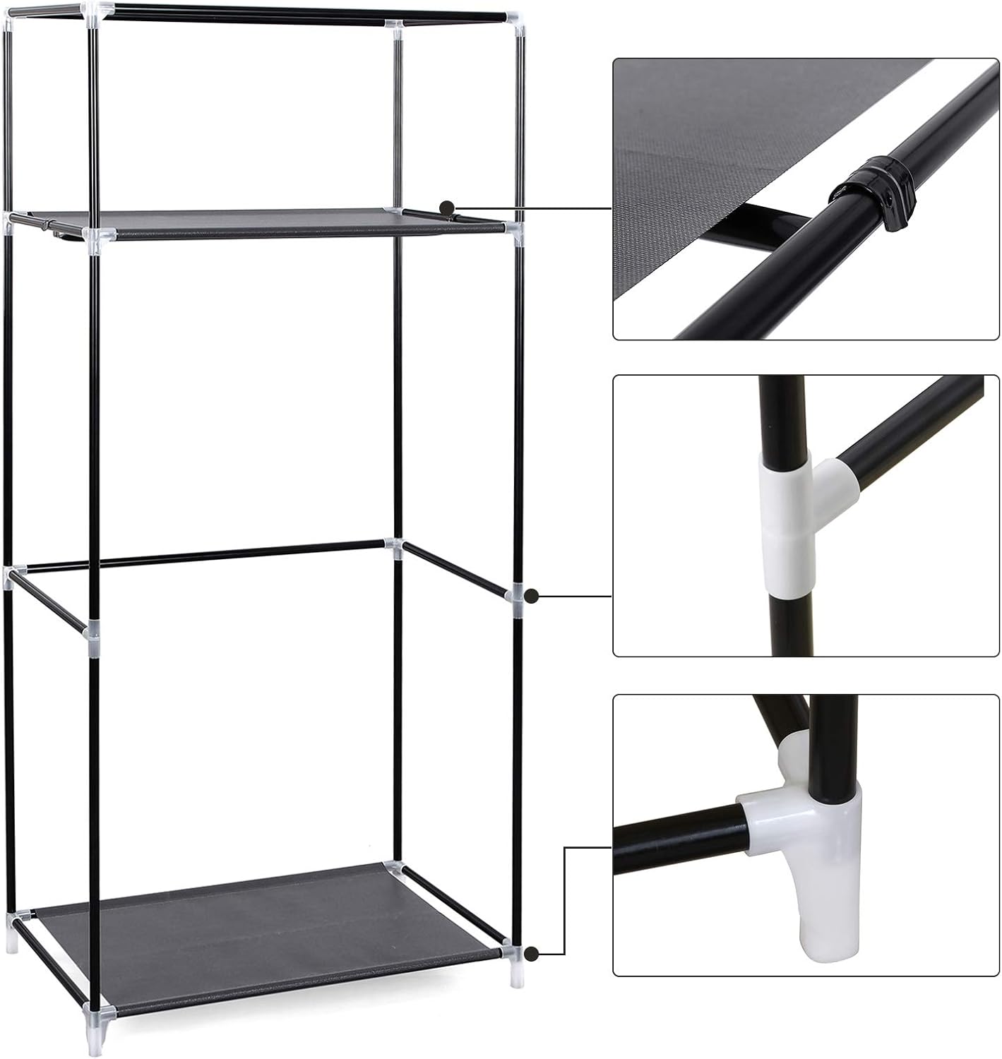 Faltbarer Kleiderschrank mit Kleiderstange, Grau