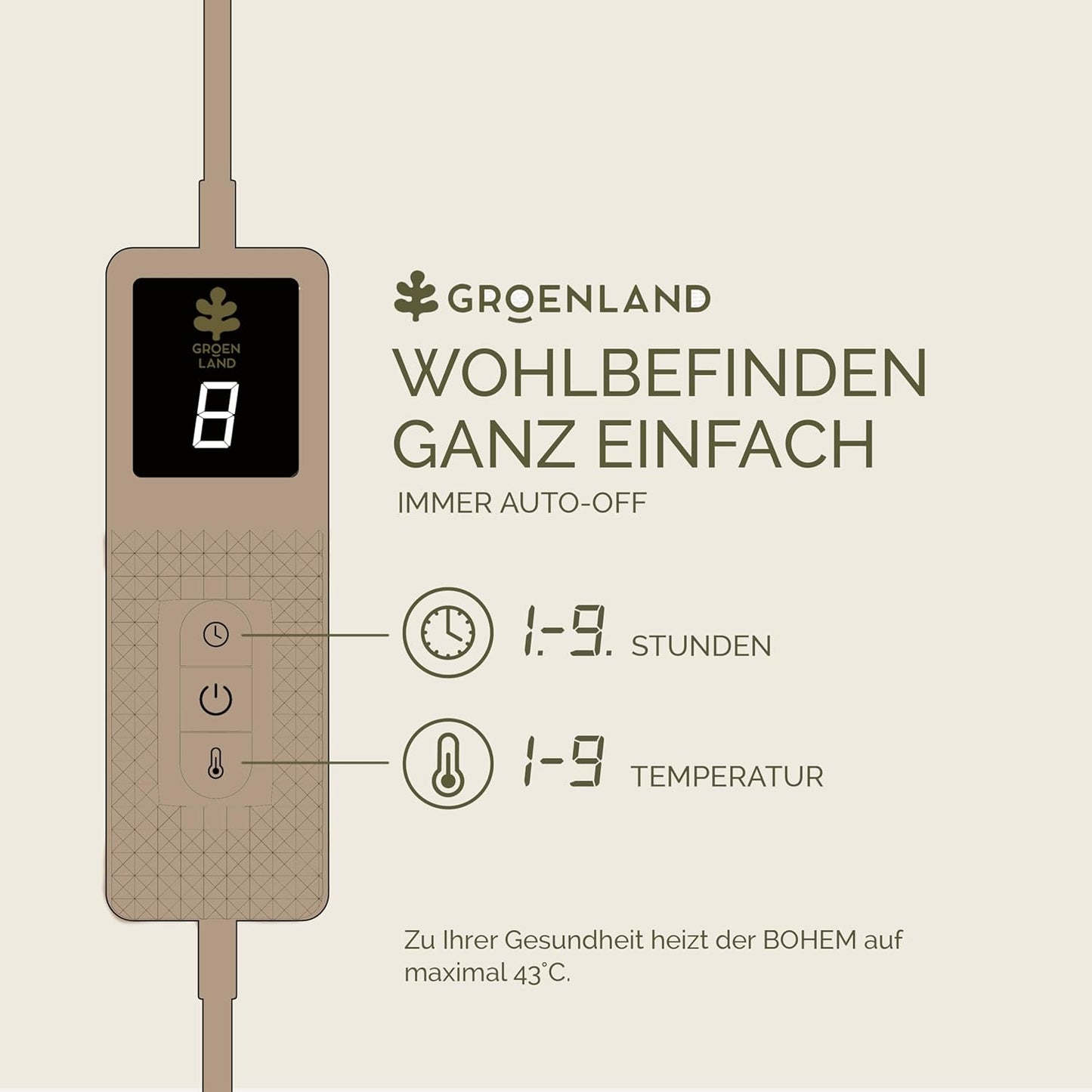 Bohem Heizdecke mit 9 Heizstufen & Timer, White Clay
