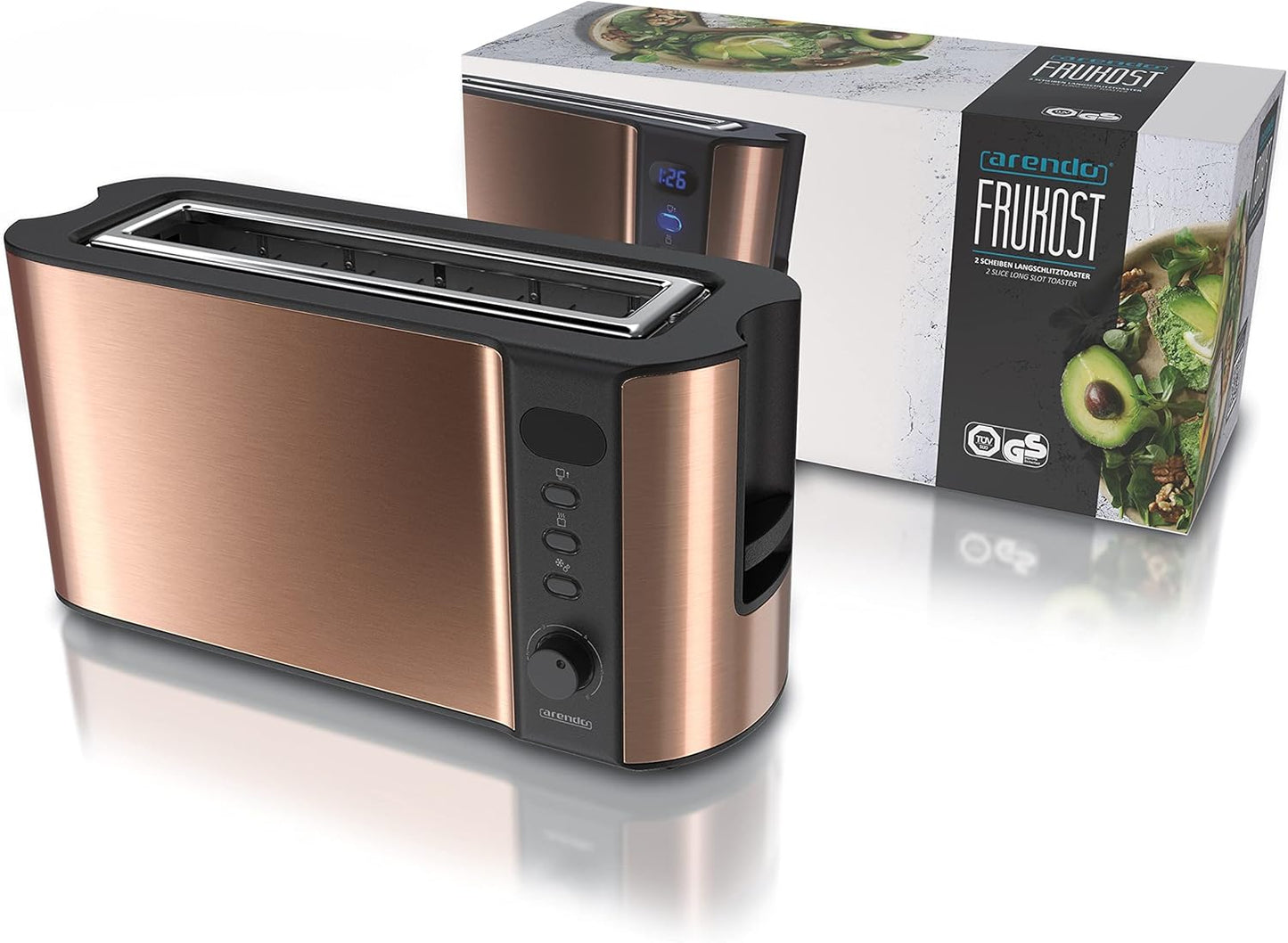Langschlitz Toaster mit Brötchenaufsatz, E: Kupfer