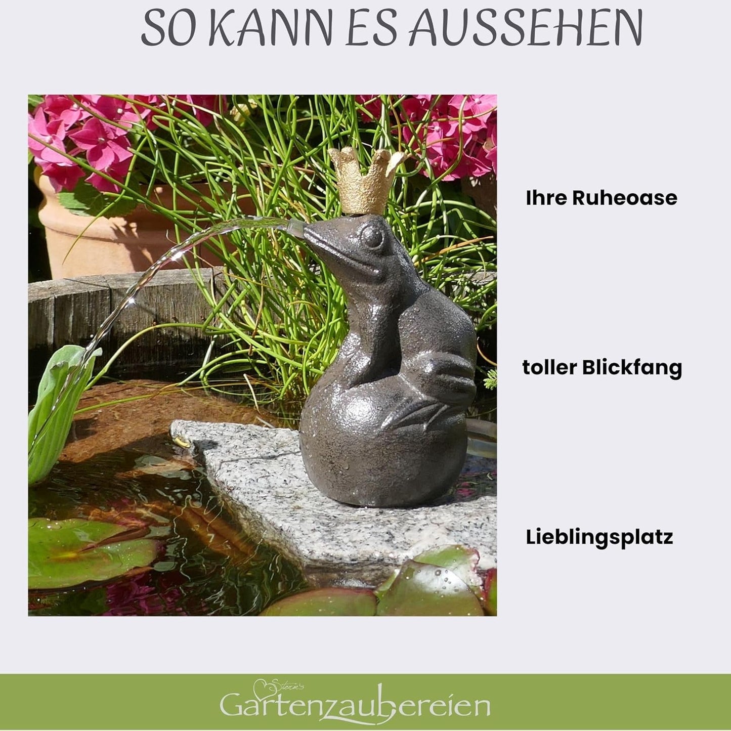 Wasserspeier Froschkönig mit Solarpumpe