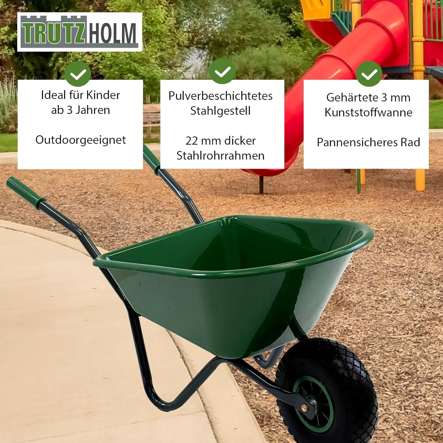 Kinderschubkarre mit Vollgummirad, Uni | Grün