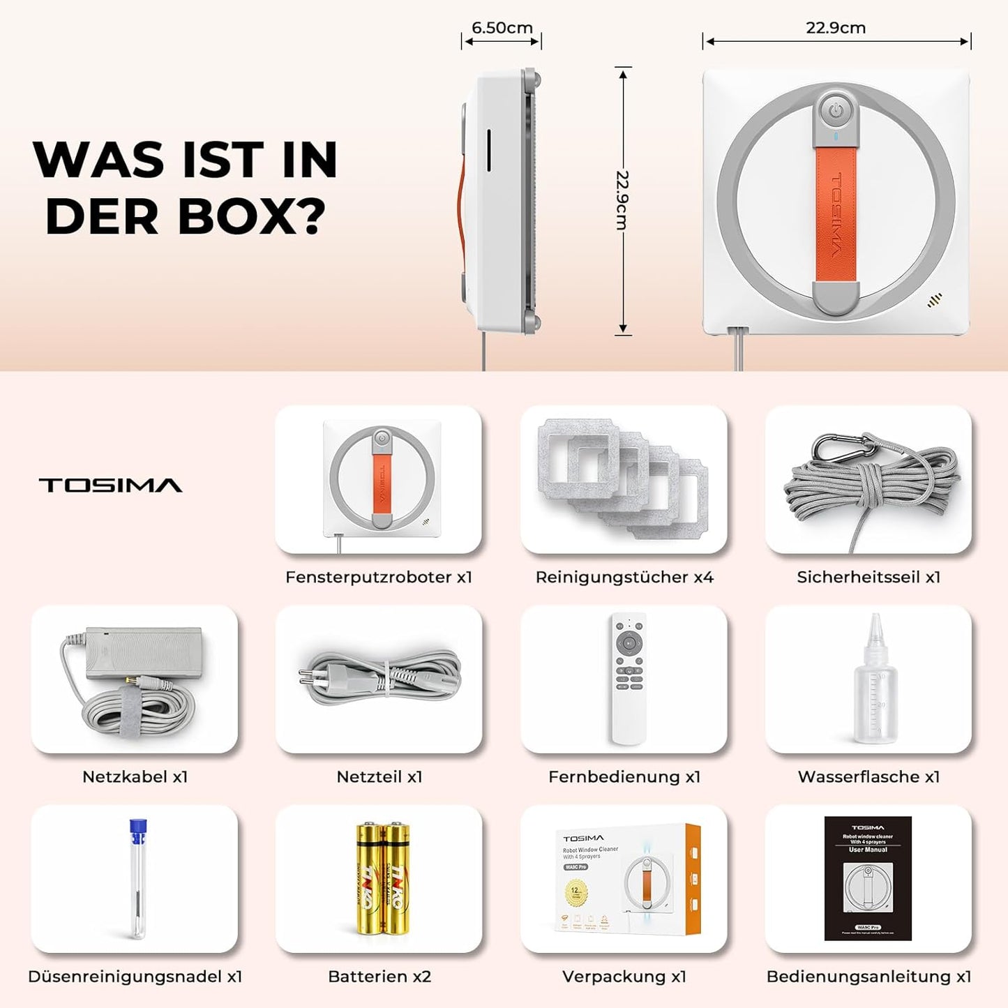Fensterputzroboter WA9C Pro mit 6 Reinigungsmodi, Weiss