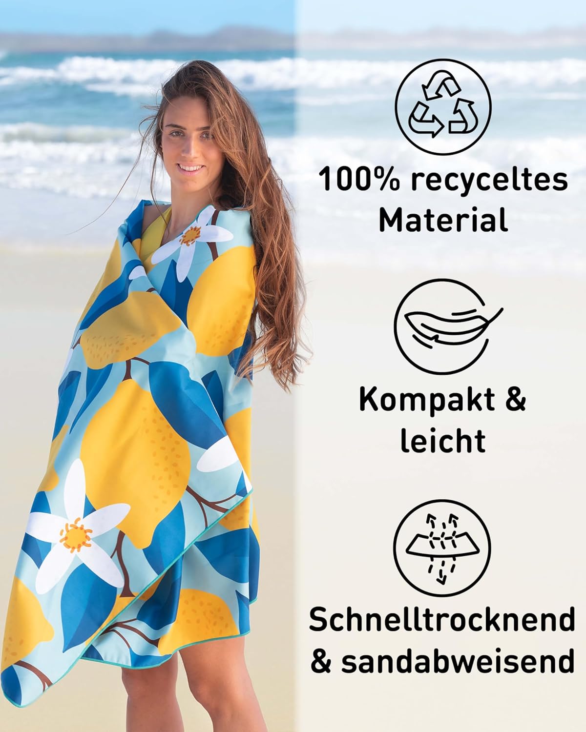 Schnelltrocknendes Strandhandtuch, 160cm x 90cm 37 Lemon Flowers