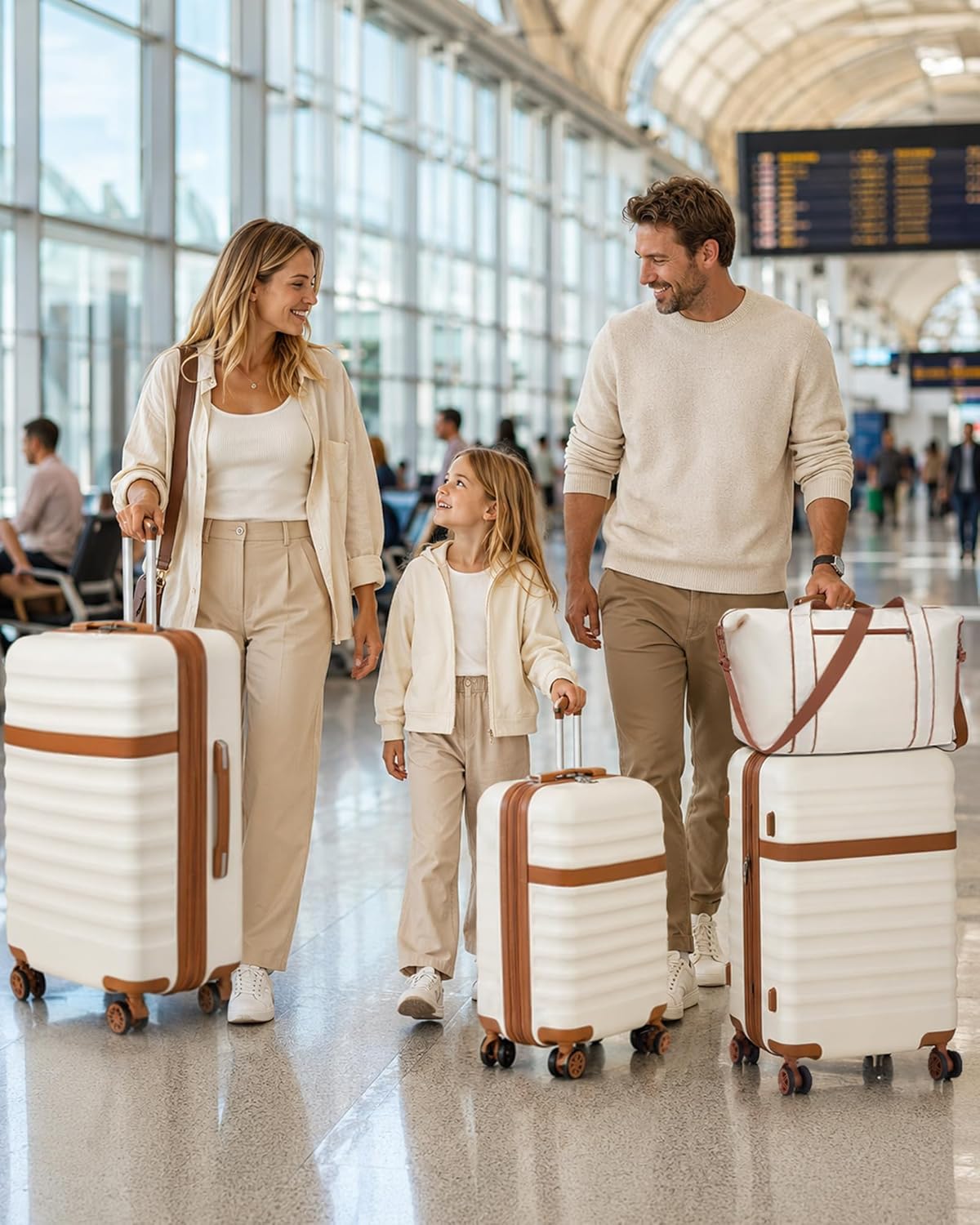 Reisekoffer-Set mit TSA Schloss, Mittlerer Koffer-Set 3tlg Creme/Braun