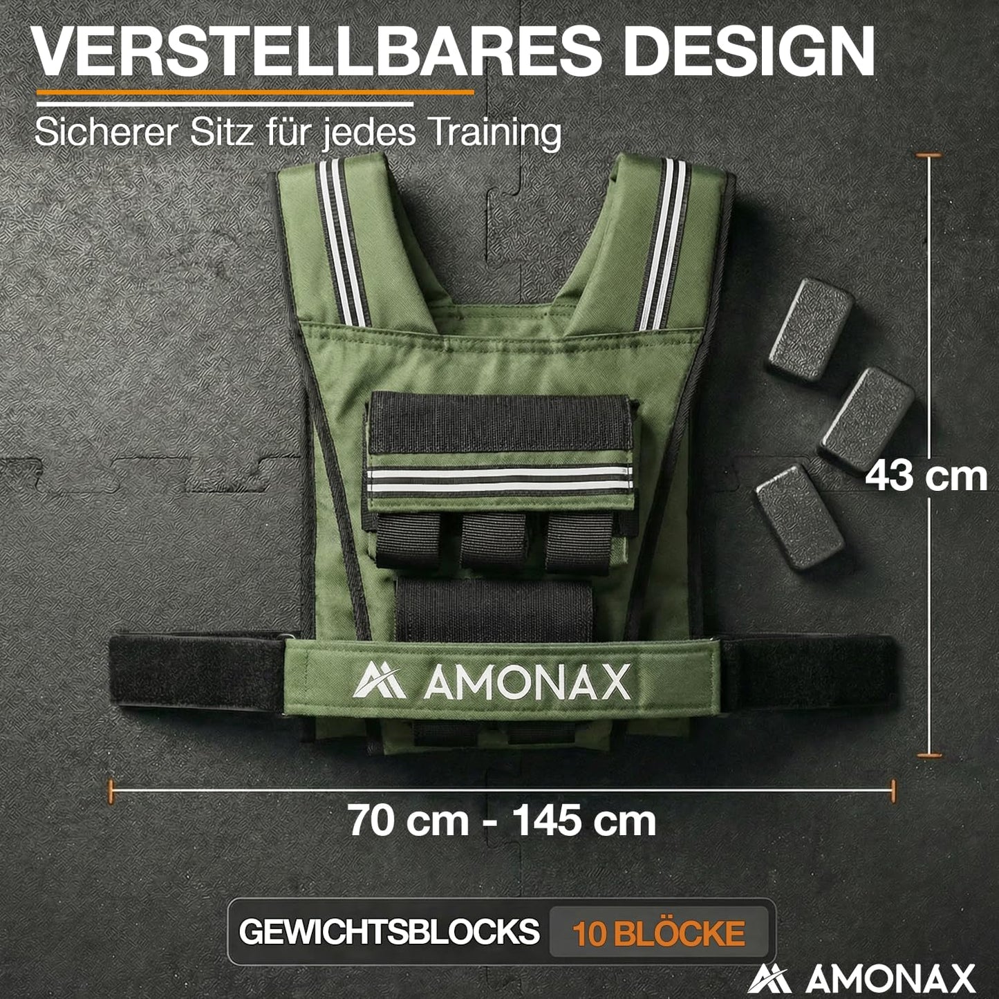 Verstellbare Gewichtsweste, Grün - 10 kg