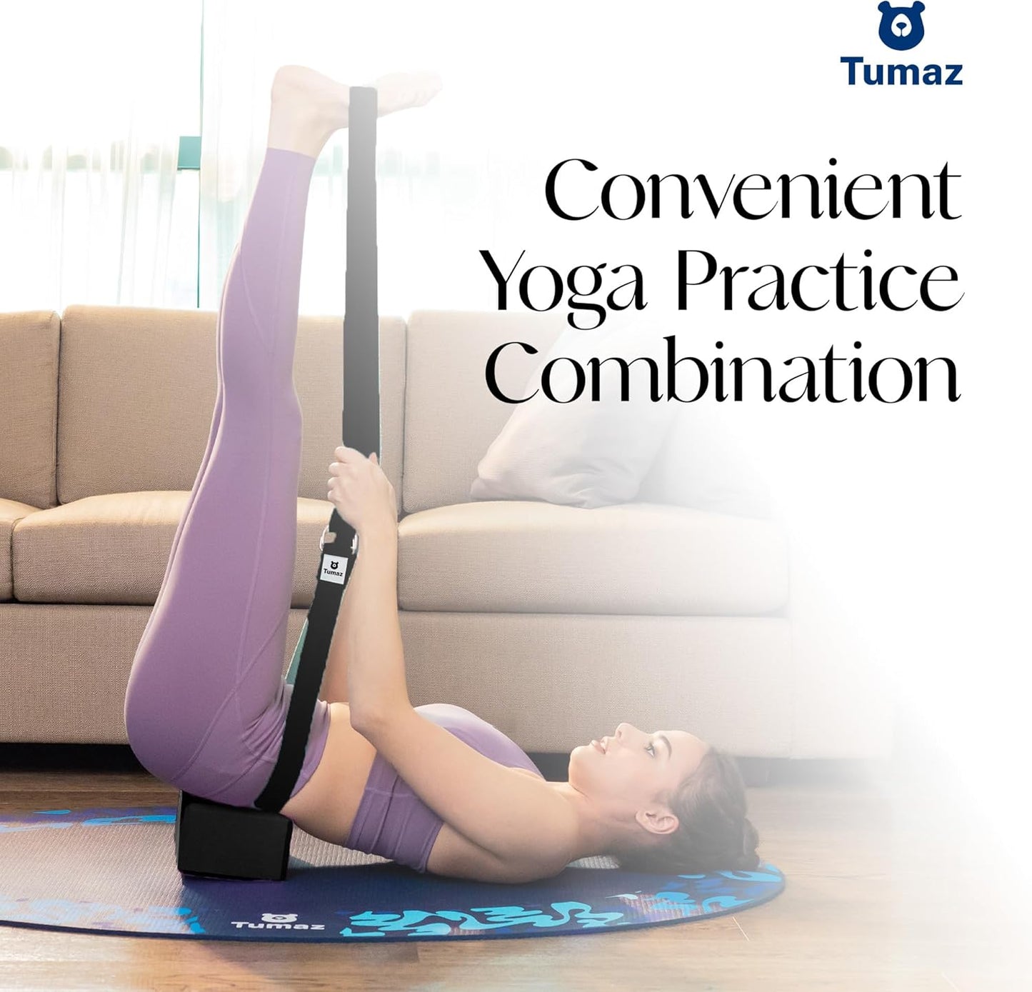 2er-Set Yoga Block mit Yoga-Gurt, 06. Schwarz