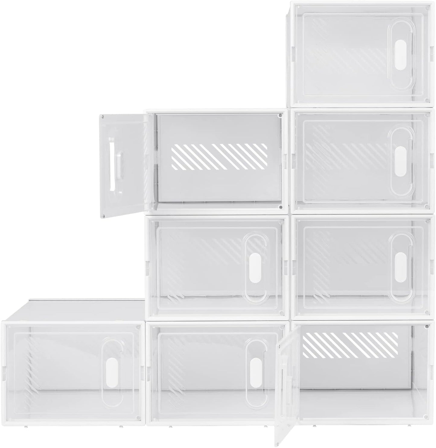 Schuhregal mit stapelbaren Boxen (8 Stück), Transparent+weiss 8er 35x19x25 cm