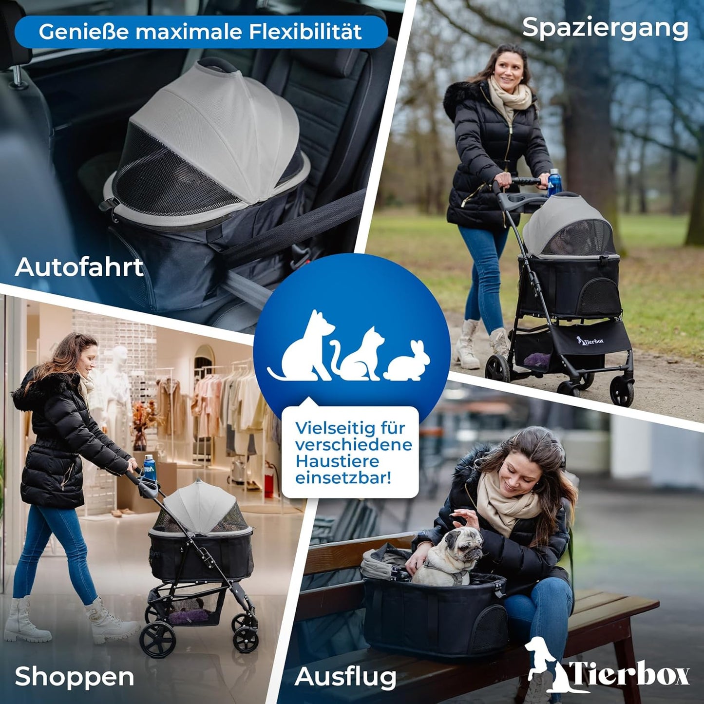 Klappbarer Hundebuggy bis 15 kg Traglast, Grau
