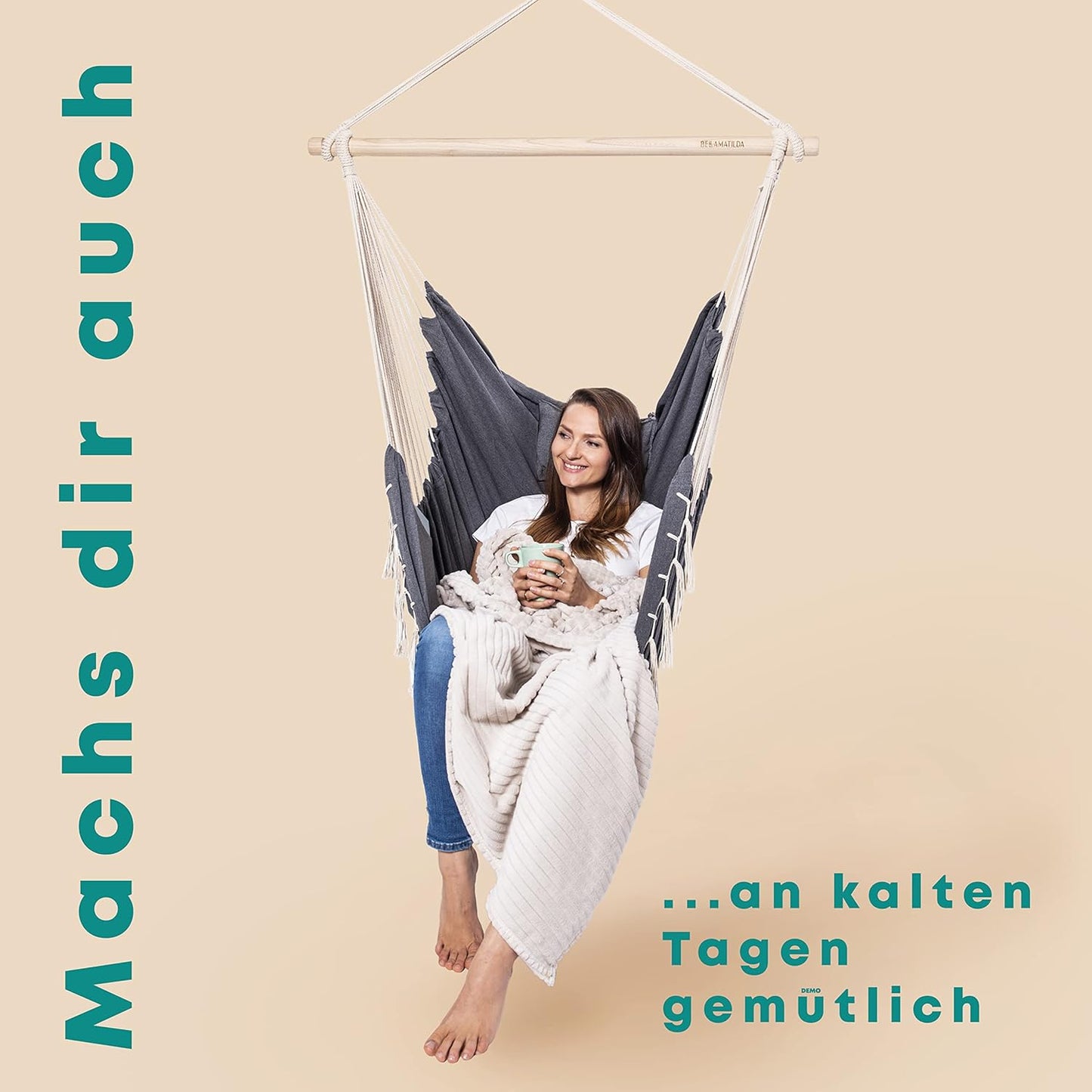 XXL Hängesessel mit Kissen, Grau-beige
