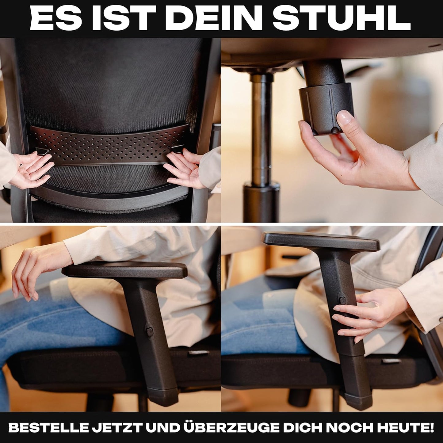 Ergonomischer Bürostuhl M2, M2 Armstütze (Schwarz)