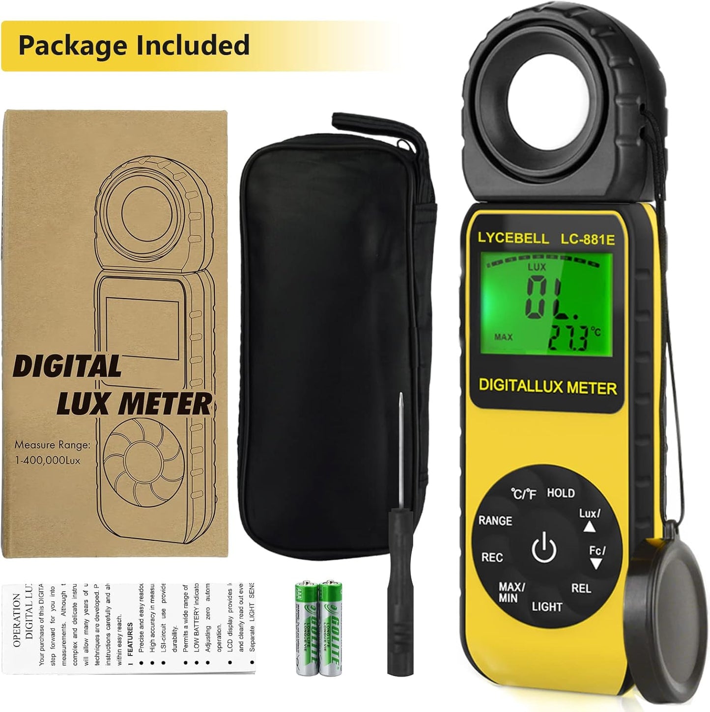 Digital Luxmeter LC-881E mit drehbarem Detektor, 300,000 Lux
