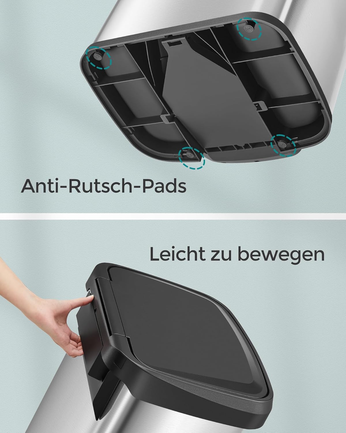 Tretmülleimer Mia mit Deckel, Silbern + Schwarz 68 L