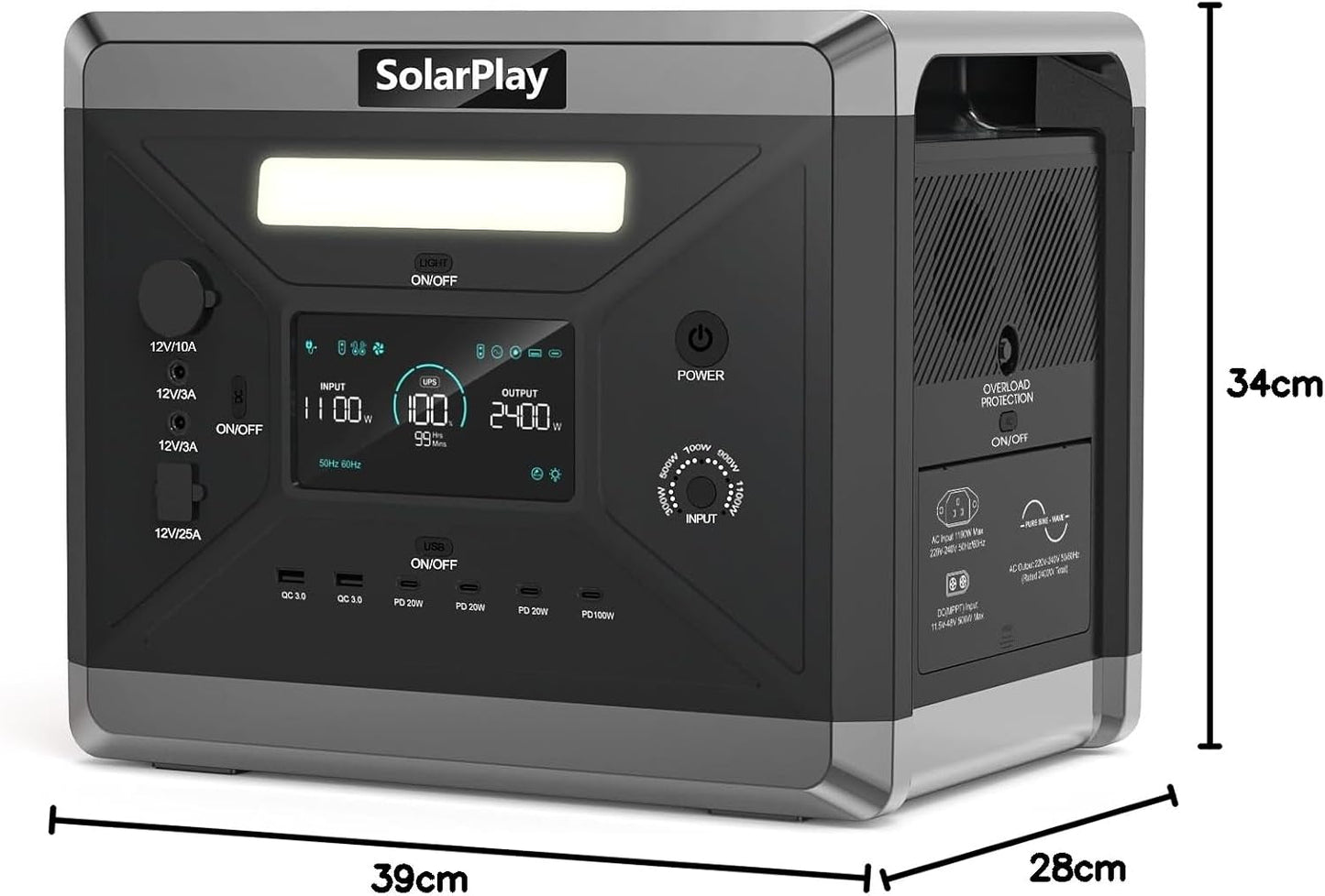 Tragbare Powerstation 2400W mit UPS und Schnellladung, 2400W